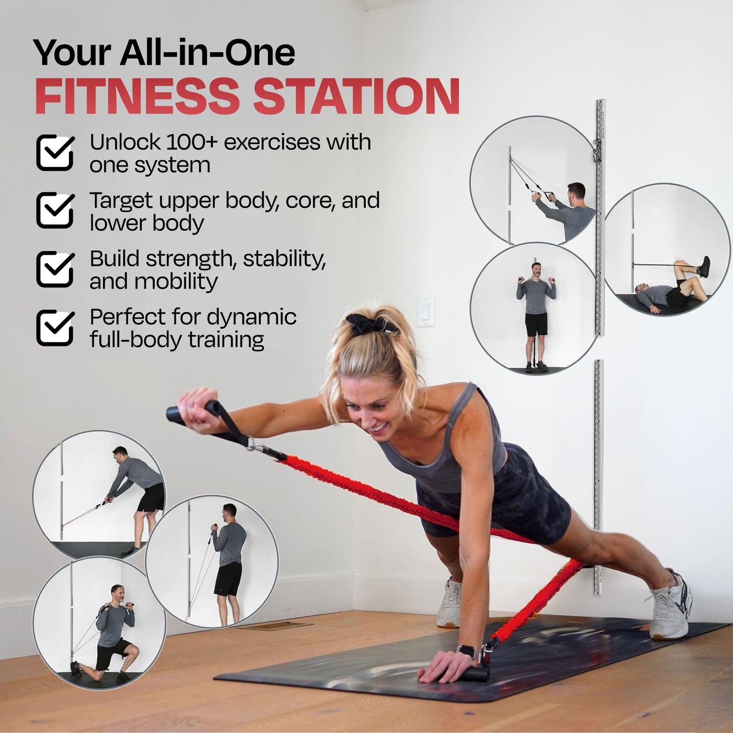 Aluminum Wall-Mounted Anchor Fitness System - Adjustable, Multi-Functional, Space Saving Home Gym Solution for Strength Training, Workout Goals | 100+ Exercises, Easy Installation, 300lbs Capacity