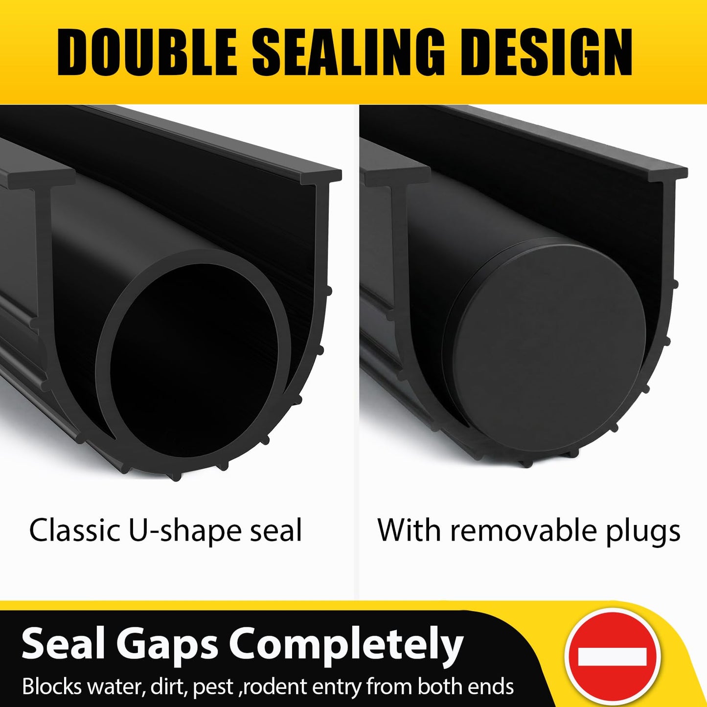 Jin&Bao 5/16" T-End Garage Door Seal Bottom Rubber Weather Stripping with 2 End Plugs, Weatherproof Seal Replacement Strip Dust & Pest Proof Threshold Buffering Garage Door Sweep (16FT, Black)