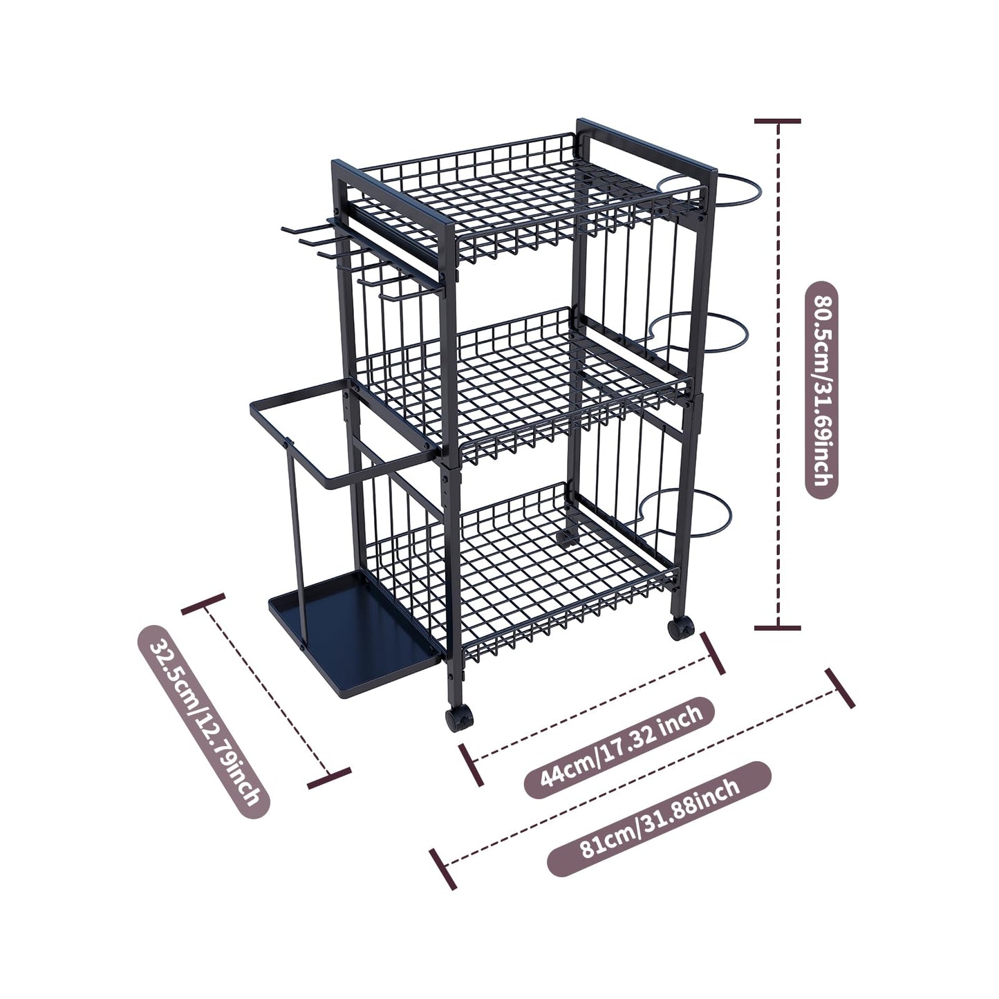 ULAIHOMN 3-Tier Home Gym Storage Rack with Ball Holder & Side Basket Heavy Duty Vertical Workout Equipment Organizer for Yoga Mats with Lockable Wheels