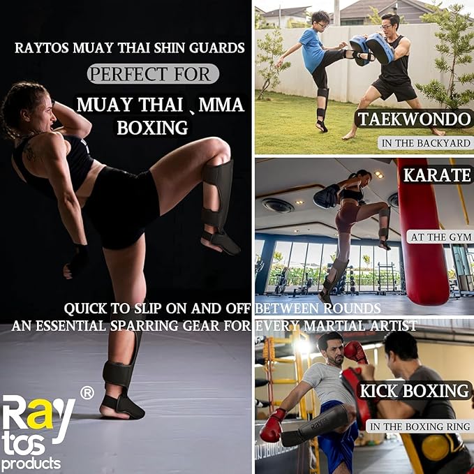 Muay Thai Shin Guards - MMA Kickboxing Leg Instep Protective Pads, Martial Art Sparring Gear for BJJ Karate Boxing Taekwondo Training, Men Adults Kids Children