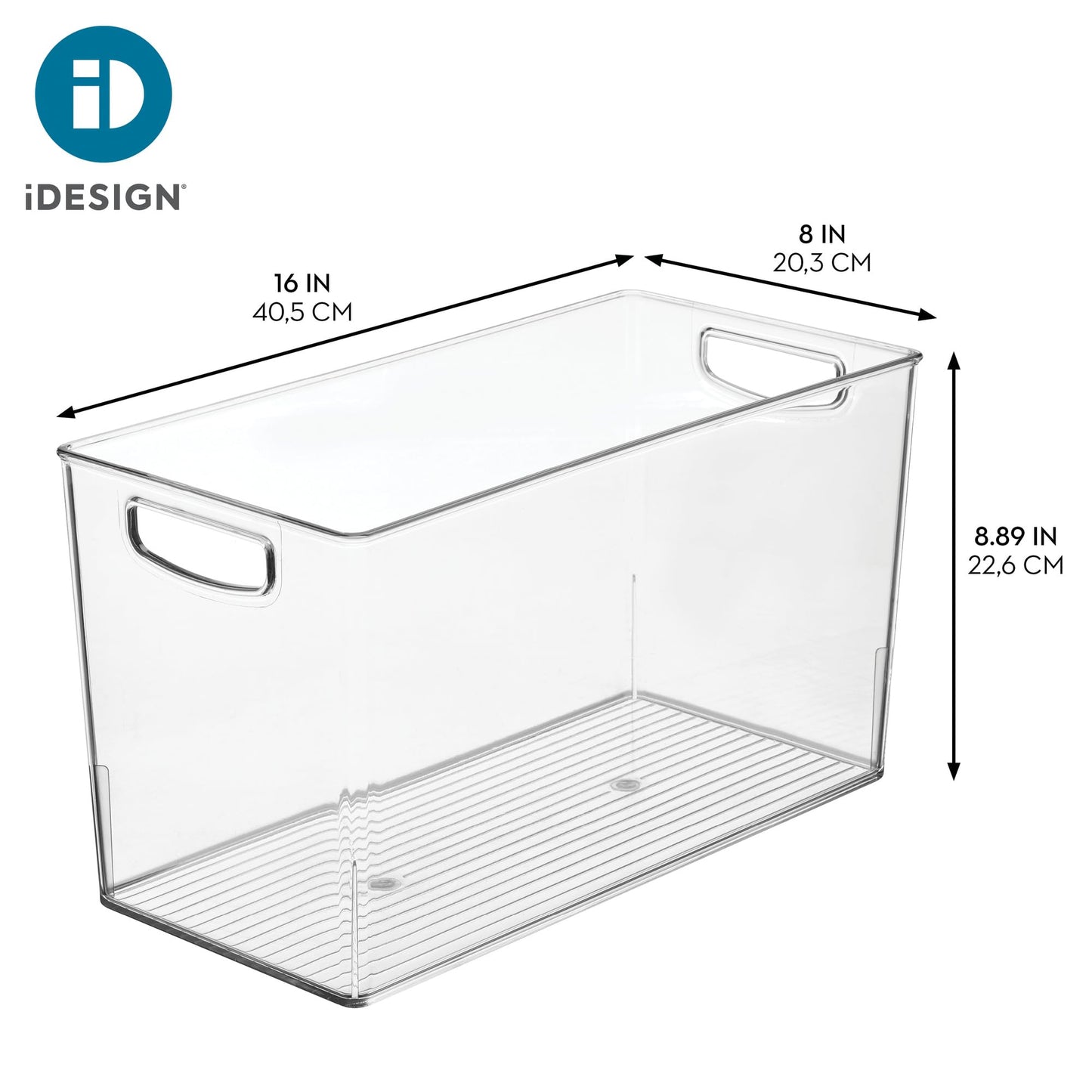 iDesign Pantry Bin with Handles - Kitchen Storage Bins for Cabinets, Pantry, or Fridge - Clear