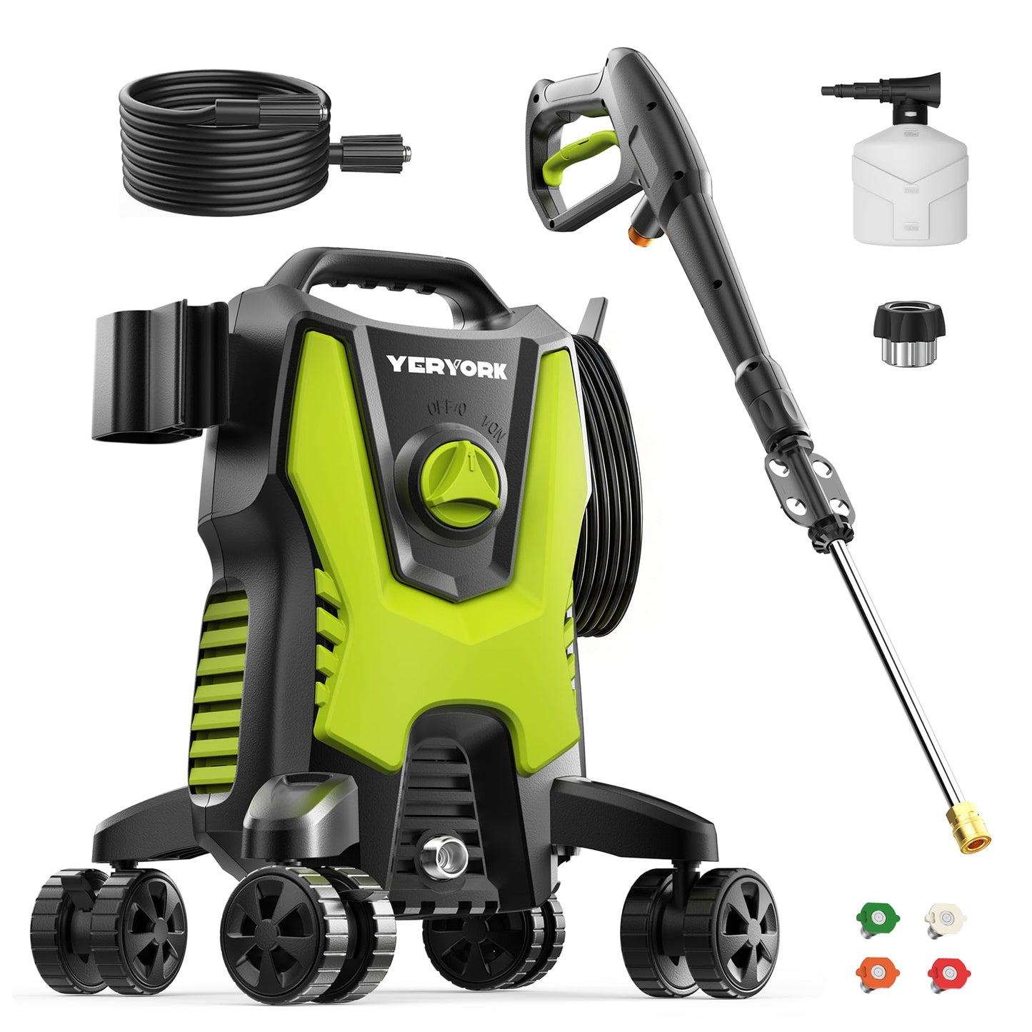 Yeryork Pressure Washer, 3500 PSI Power Washer with 4 Lockable Wheels, Steel Wand, 4 Quick Connect Nozzles, 500ml Foam Cannon, High Pressure Washer for Decks/Driveways/Cars Cleaning