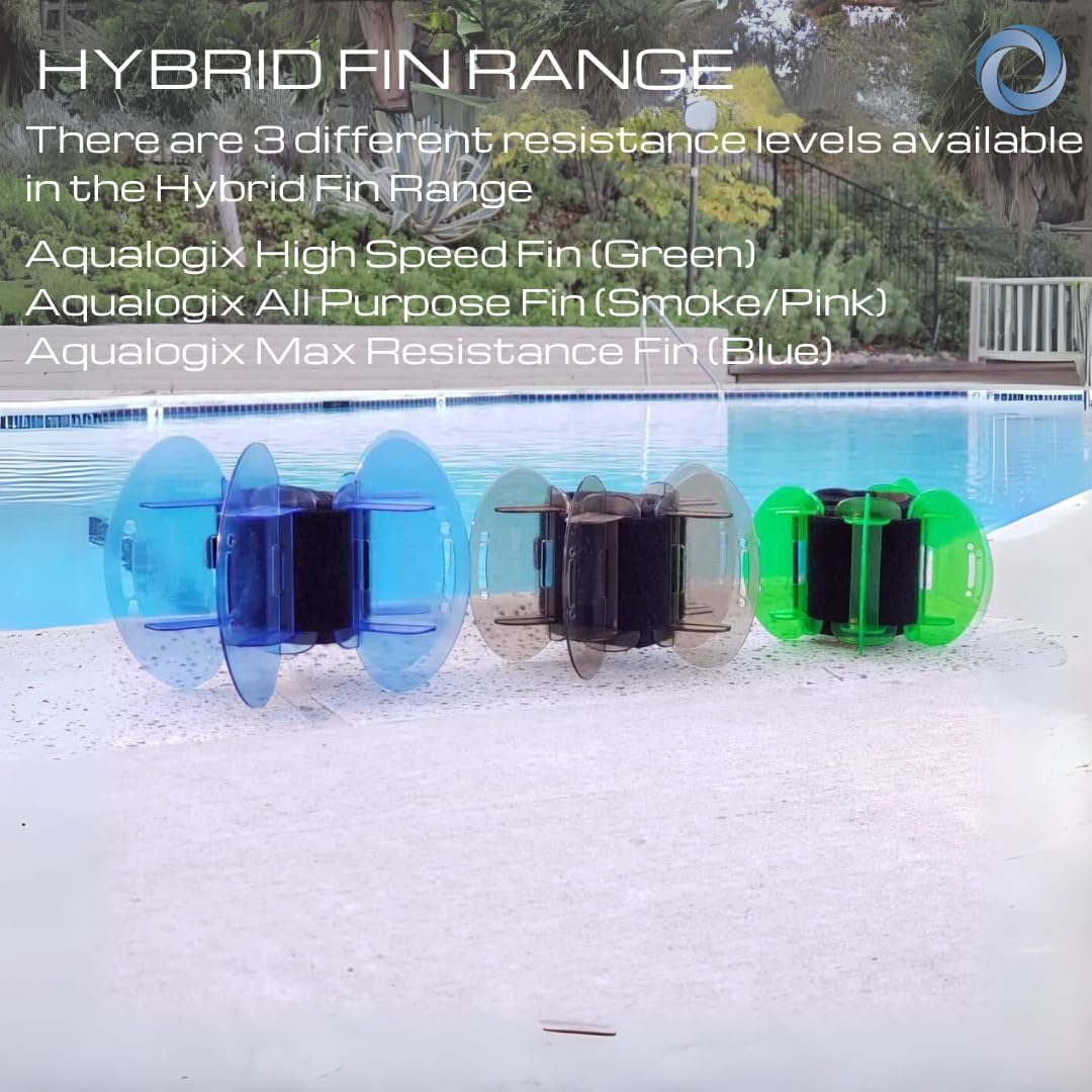 Aqualogix High Resistance Hybrid Aquatic Exercise Fin Set - Blue | Aquatic Cuffs | Quick Start Guide | Leg Water Weights | Strength & Swim Training | Pool Exercise Equipment | Pair (HRPCFIN)