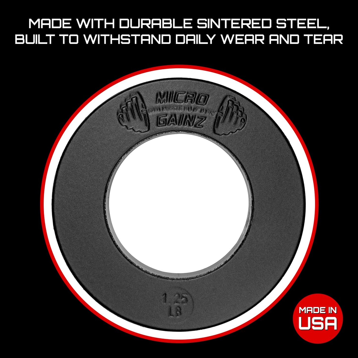 Micro Gainz Olympic Fractional Weight Plates Set, 10 Piece Olympic Weight Plates Set with Bag, Designed for Olympic Barbells for Strength Training and Micro Loading, Made in USA (Black)