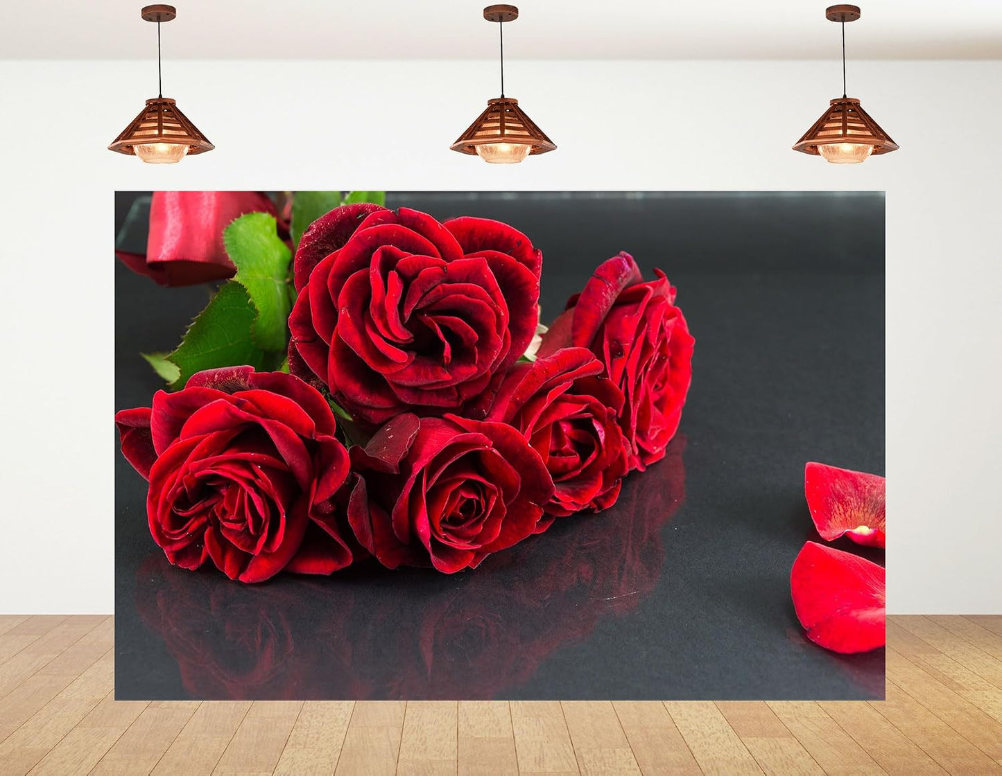 KeyWork 9x9ft Red Rose Bouquet Backdrop Fresh Bloom Petal Photography Background for Valentine's Day Gift Party