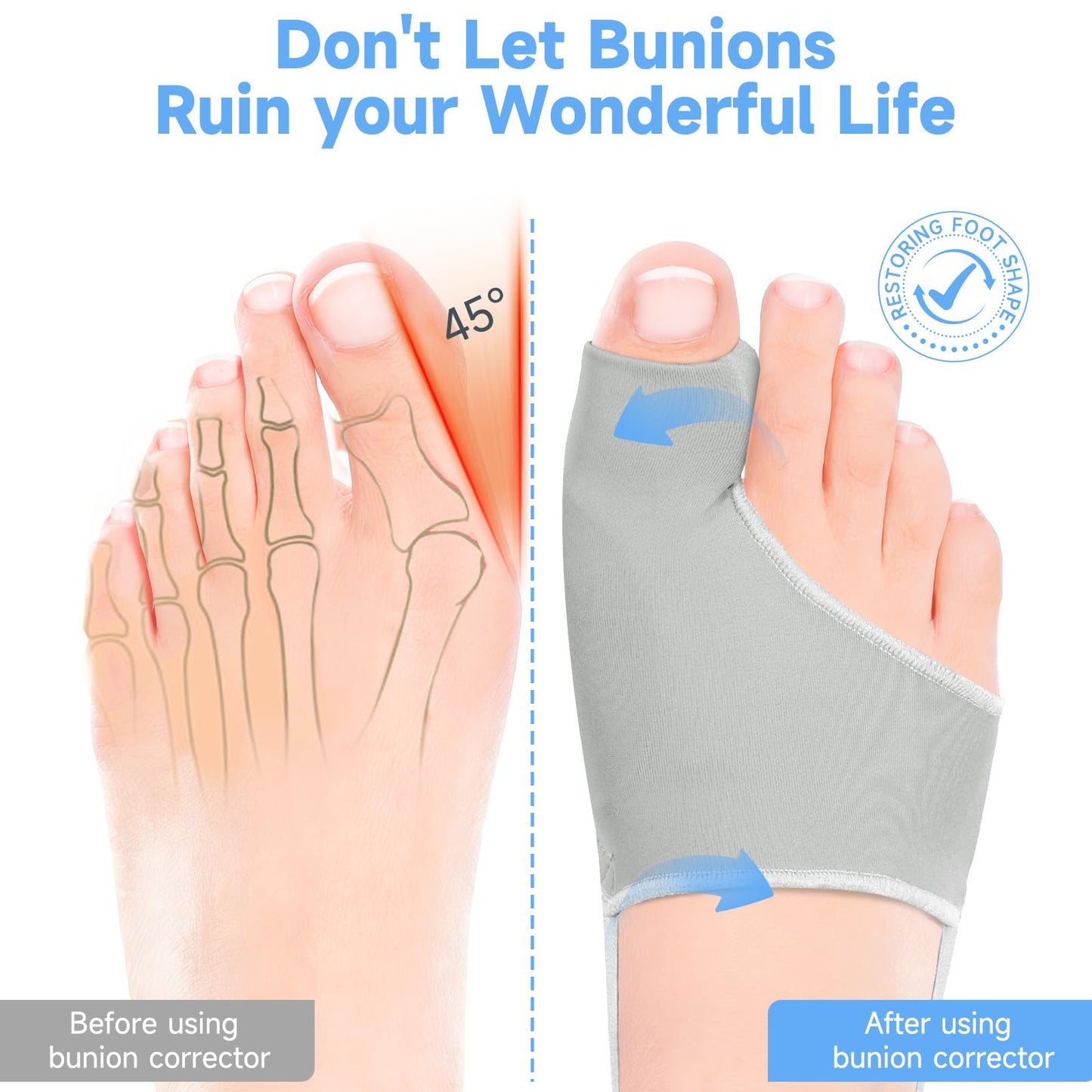Posturace 2PCS Bunion Corrector for Women & Men Big Toe, Big Toe Separators, Hammer Toe Straightener, Bunion Pads with Spacers, Hallux Valgus Pain Relief, Comfortable & Breathable for Day/Night