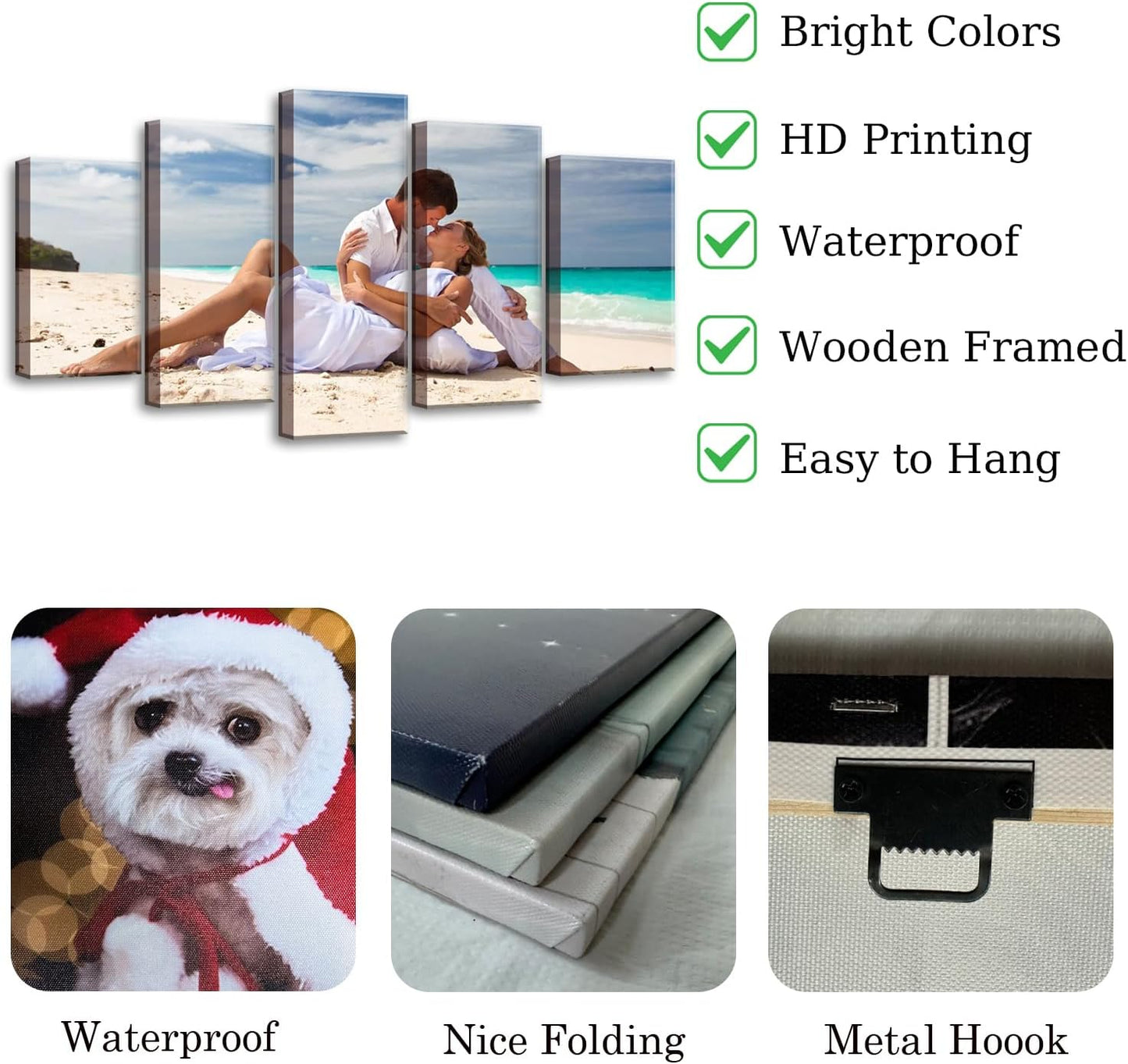 ZHIYYHAO Customized Canvas Prints - Personalized Family Portraits & Pet Photos | Framed Wall Art (5 Panels, Various Sizes)