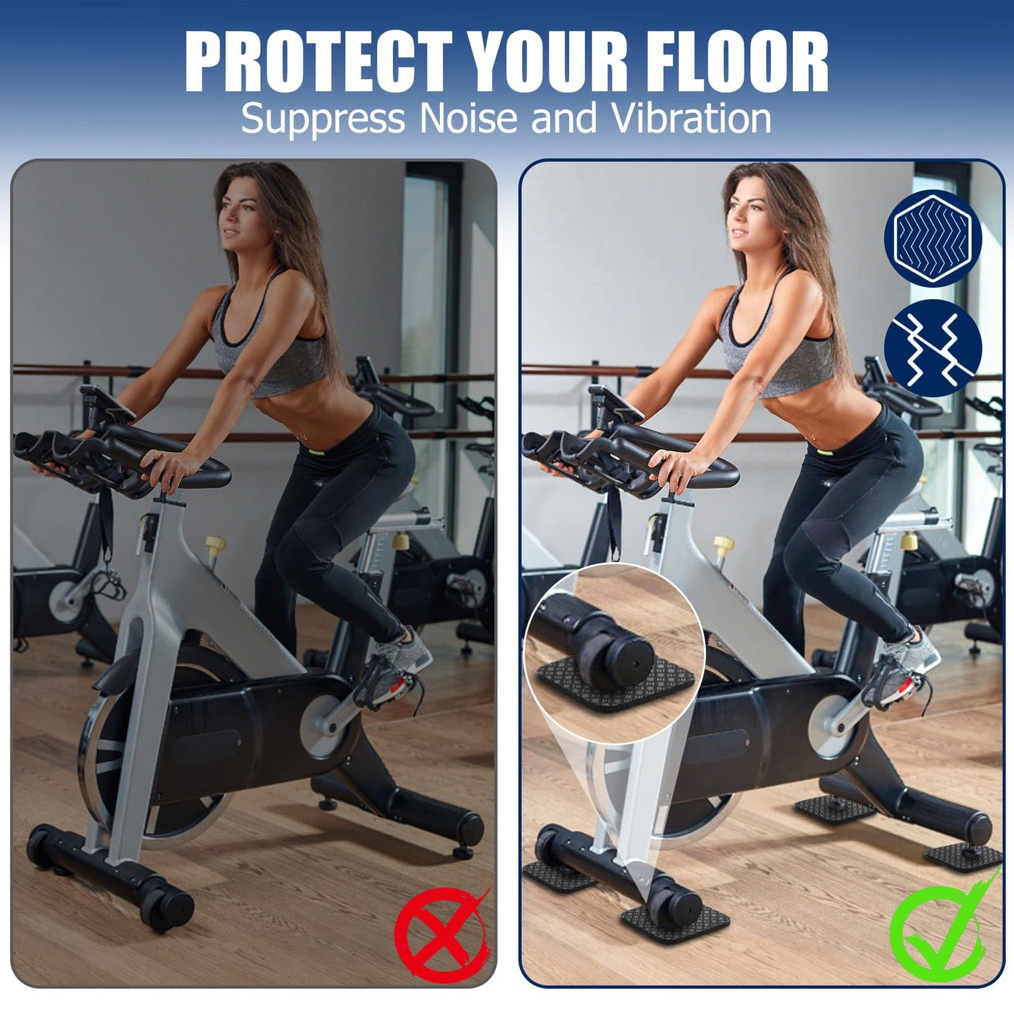 TOBWOLF 4PCS Double-Sided Non-Slip Exercise Bike Mat Treadmill Mat, 4" x 4" Anti Vibration Mat for Exercise Bike, Treadmill, Walking Pad, Exercise Equipment Mat for Home Gym Floor Protection