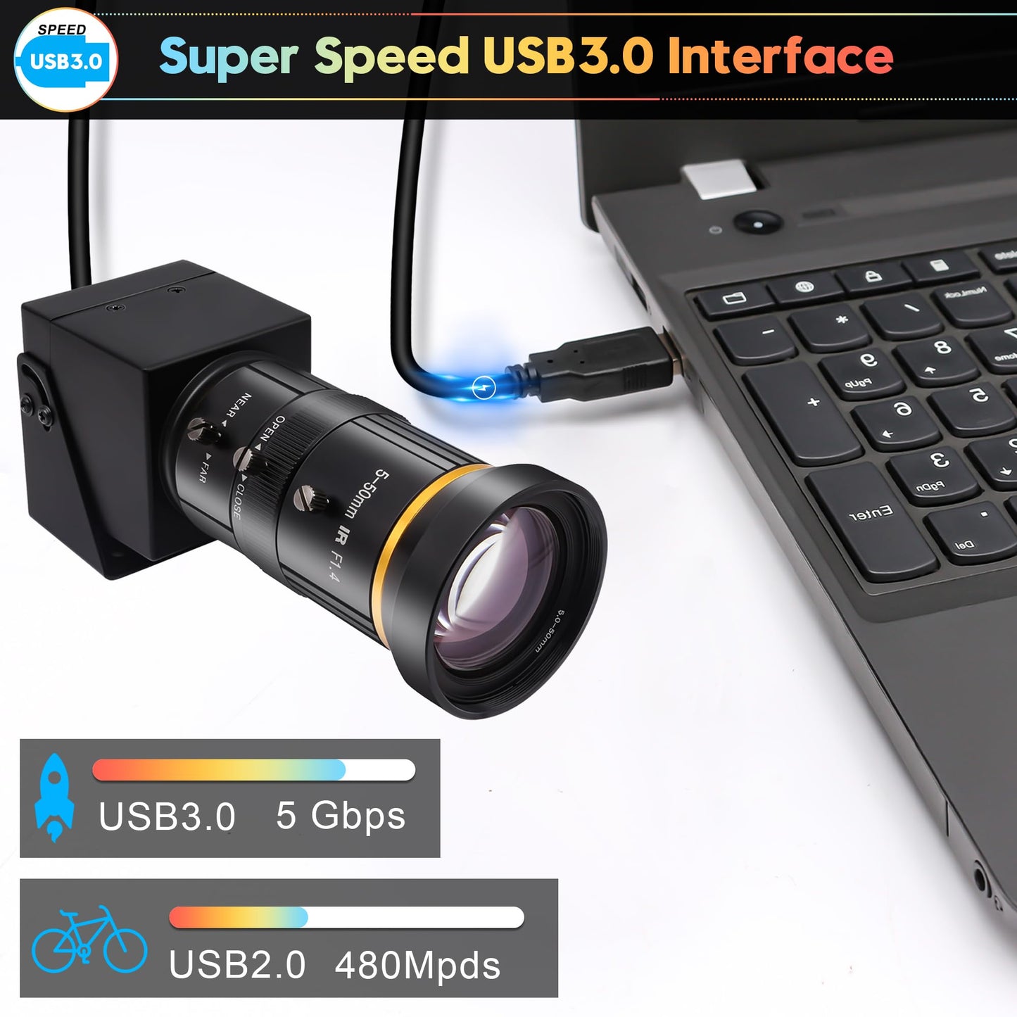 SVPRO HDMI USB Camera 4K 60fps USB3.0 Streaming Webcam with Zoom 5-50mm Telephoto Lens,10X Optical Zoom Industrial Microscope Camera H.264 Video Camera for Computer,Raspberry Pi,Monitor