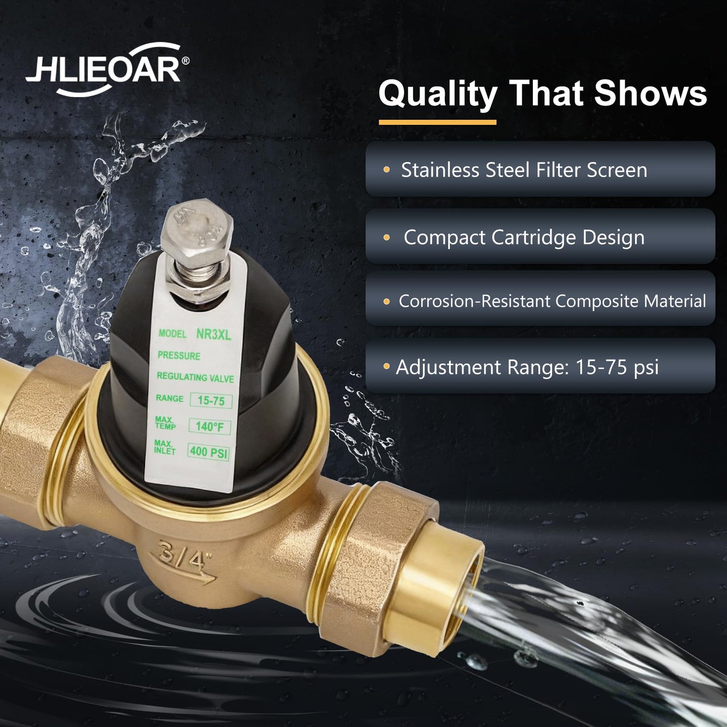 3/4" NR3XL Pressure Reducing Valve for Zurn Wilkins 34-NR3XLDU, Double Union FNPT Connection, for Home & Commercial Use