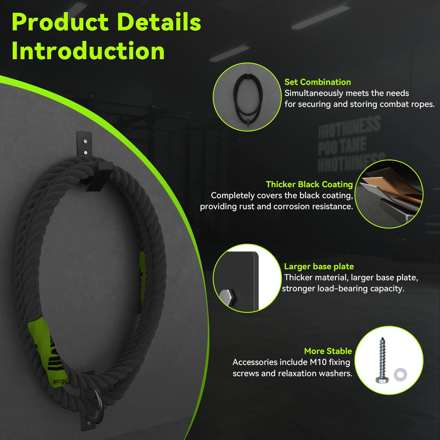 NUMAKY Heavy Duty Battle Rope Wall Anchor with Storage Hook – Includes Screws & Washers for Secure Mounting | Durable Steel Battle Rope Holder for Home and Gym Use