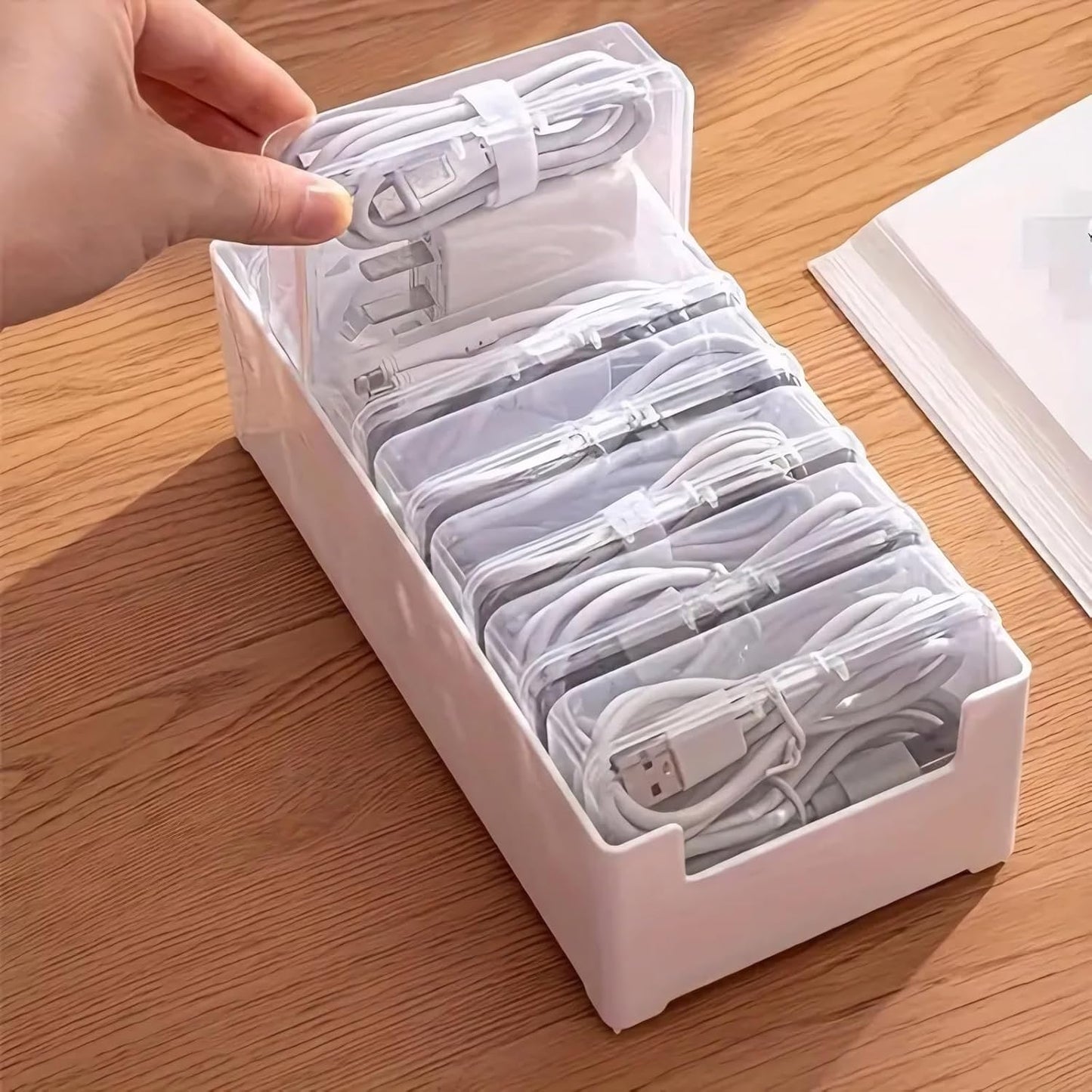 MAKABAKA 7 Cable Organizer Storage Box with Wire Ties,Desktop Cable Management Box with Switch, Power Cord Organizer