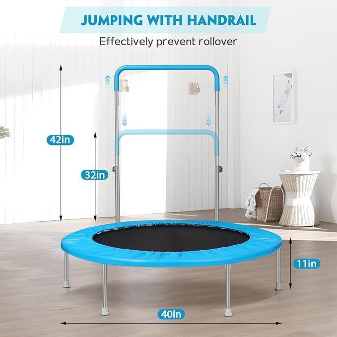 Mini Trampoline for Kids, Indoor Toddler Trampoline with Handle, Child Small Rebounder Trampoline for Indoor and Outdoor Use