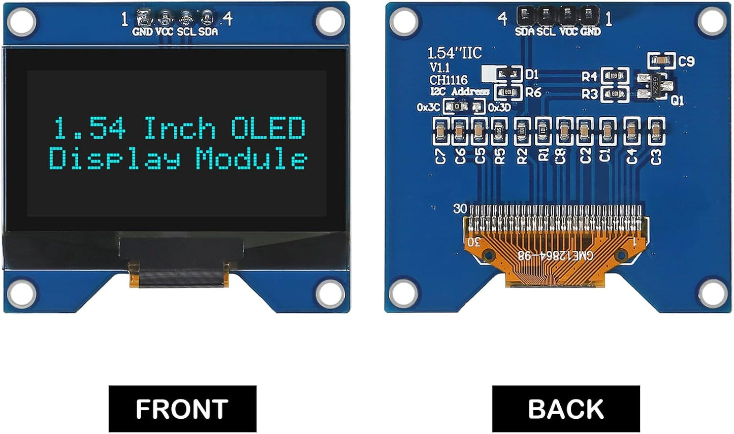 Coliao 1.54 Inch 12864 128x64 SSD1309 I2C 4 OLED Module Driver IIC Serial Interface Self-Luminous Display Board