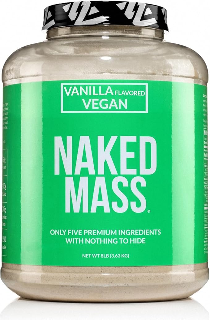 NAKED Vegan Mass - Vanilla Vegan Weight Gainer - 1,230 Calories, Non-GMO, Soy & Gluten Free, No Artificial Ingredients - 8LB Bulk - 11 Servings