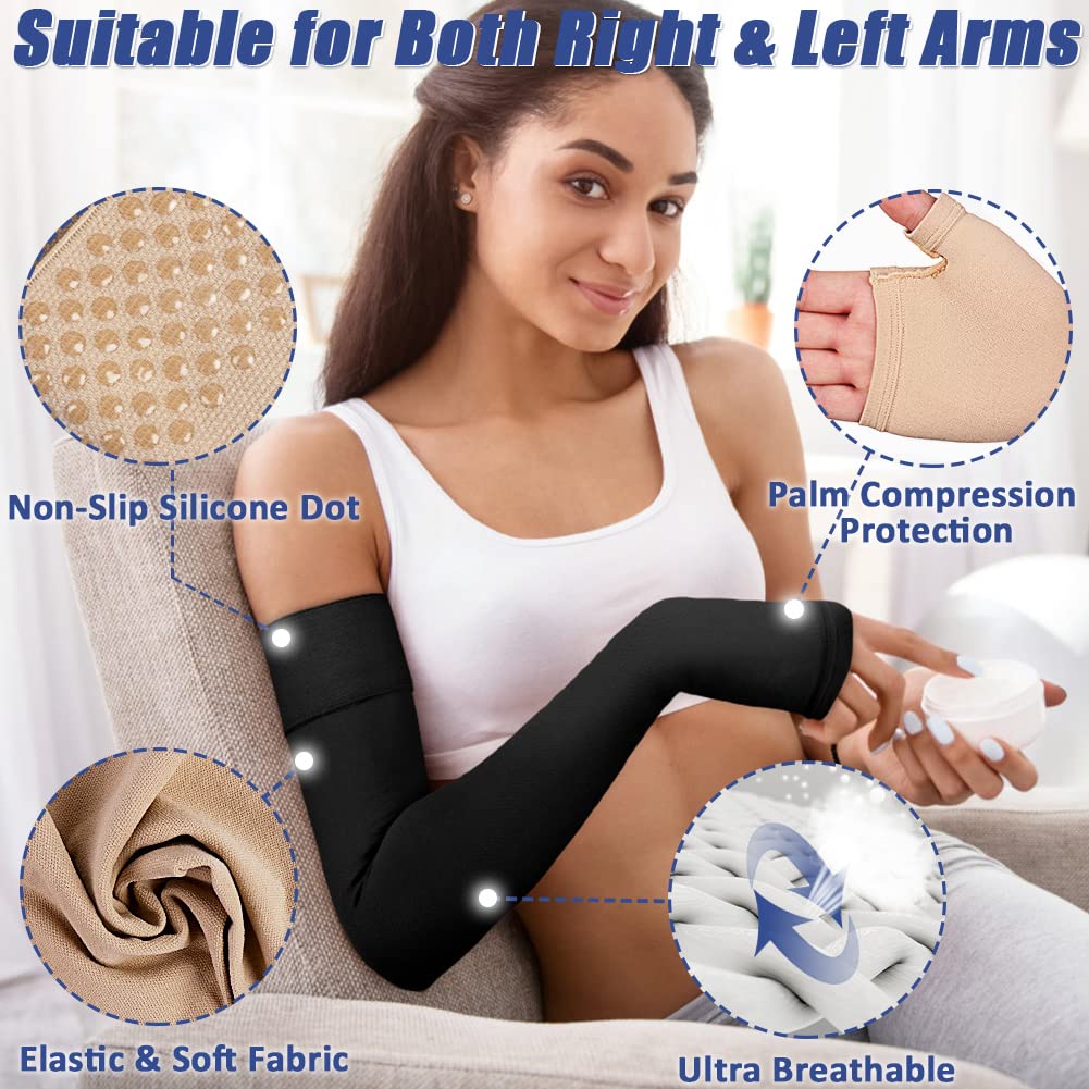 beister Lymphedema Medical Compression Arm Sleeve with Gauntlet for Men & Women (Single), 20-30 mmHg Full Arm Support.