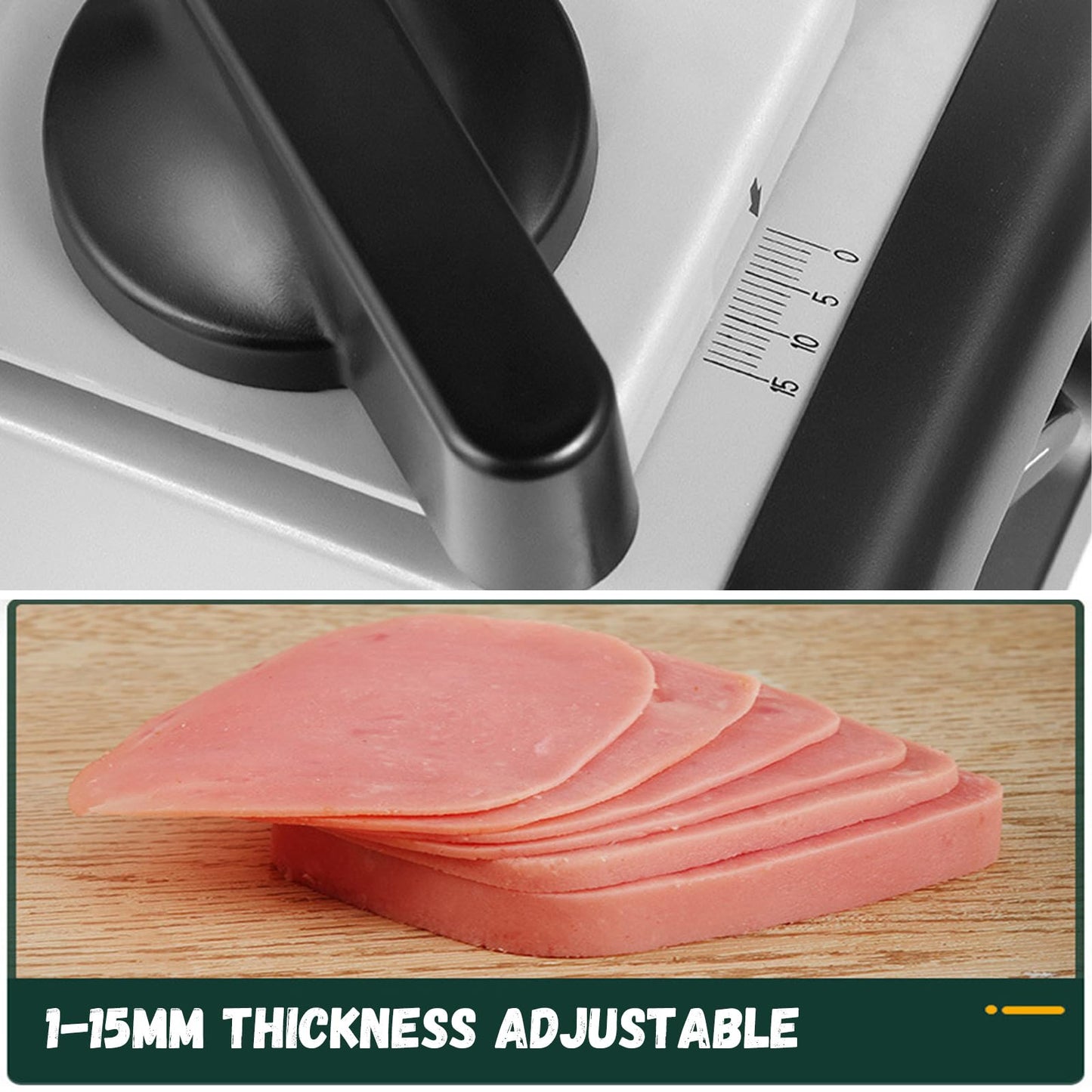 XHINBWYEK Meat Slicer, 200W Electric Food Slicer with 2 Removable 7.5" Stainless Steel Blades and Tray, Child Lock Protection, Adjustable Thickness, Slicer Machine for Meat Cheese Bread 110V