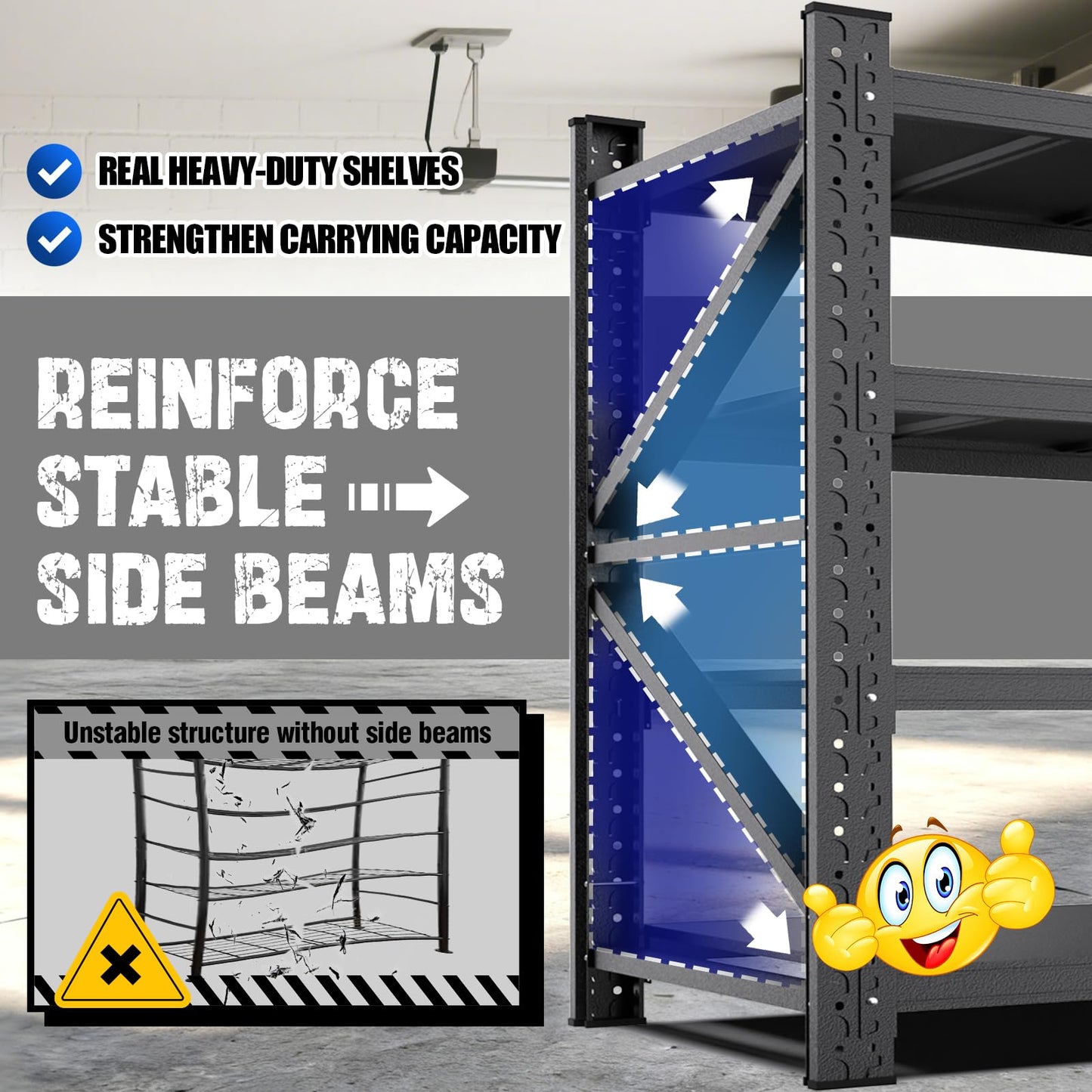 LBVSKK Heavy Duty Shelving,7000LBS Garage Shelving,4 Tier Adjustable Metal Storage Shelves for Garage Warehouse Basement, 70" H*48" W*24" D,Black