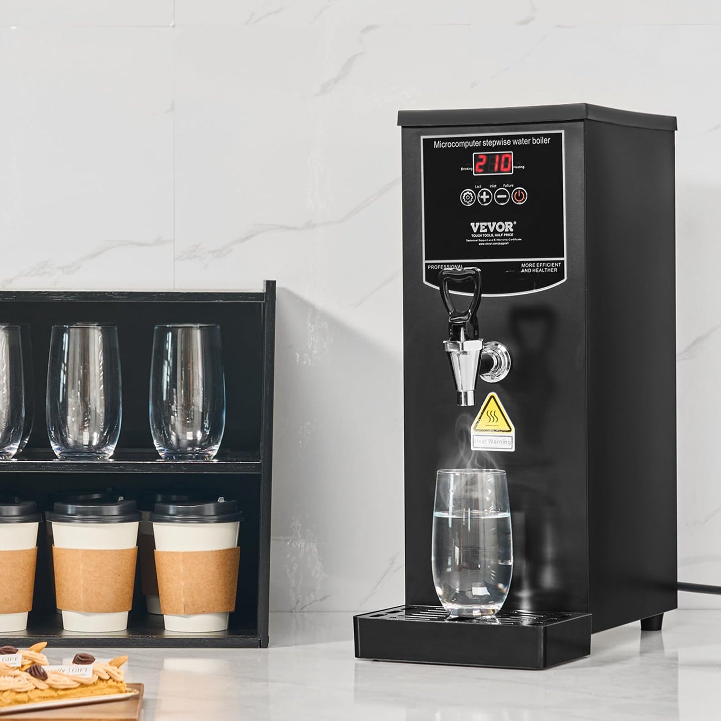 VEVOR Commercial Water Boiler, 10L Electric Hot Water Dispenser with 316 Stainless Steel Heating Tube, 1500W Step-by-step Fast Heating 50L/H Hot Water Boiler, for Coffee Tea Restaurant Office