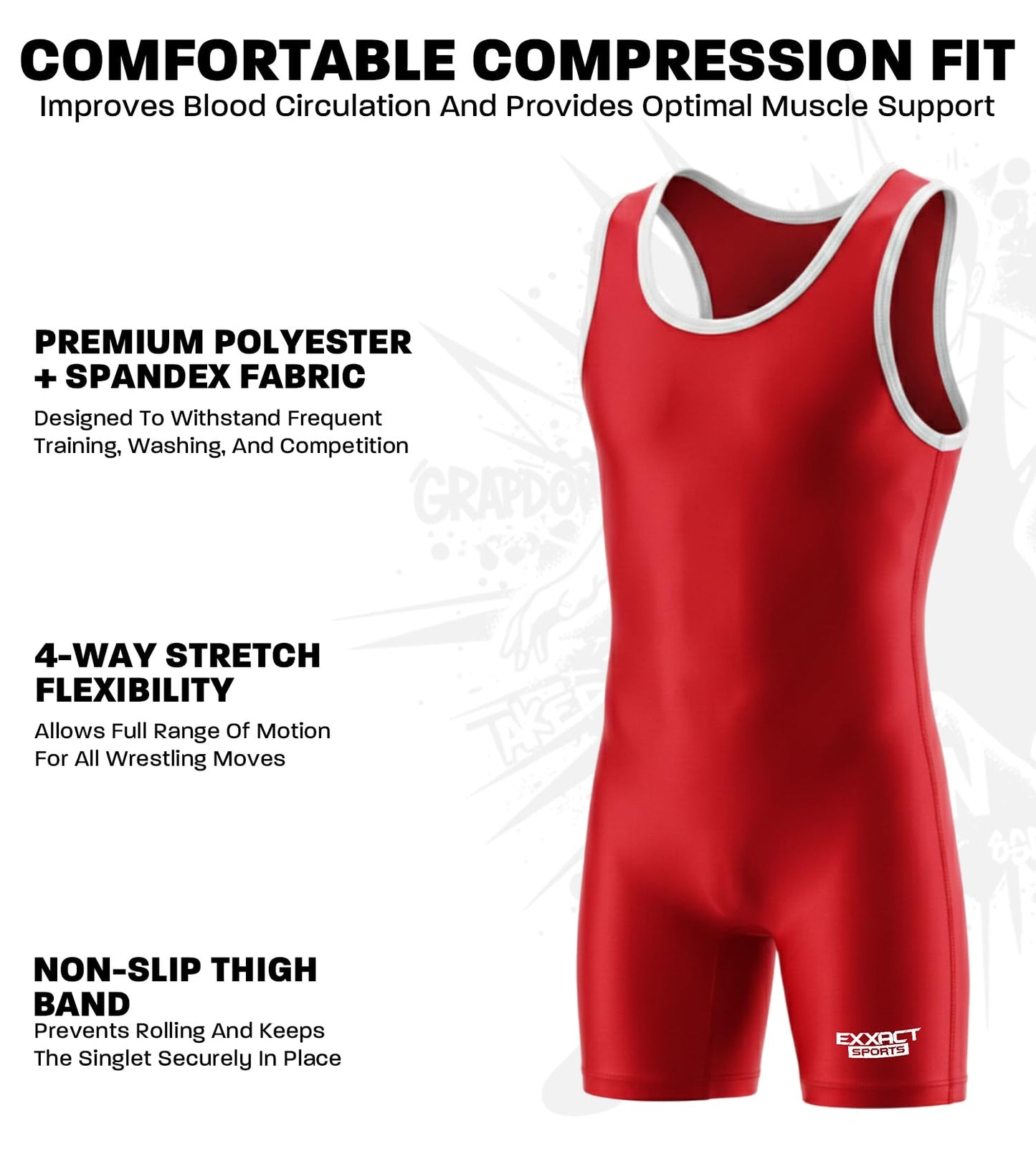Exxact Sports Plain Youth Wrestling Singlet For Boys, Premium Powerlifting Singlet, Kids Wrestling Singlets For Training - (Red, YM)