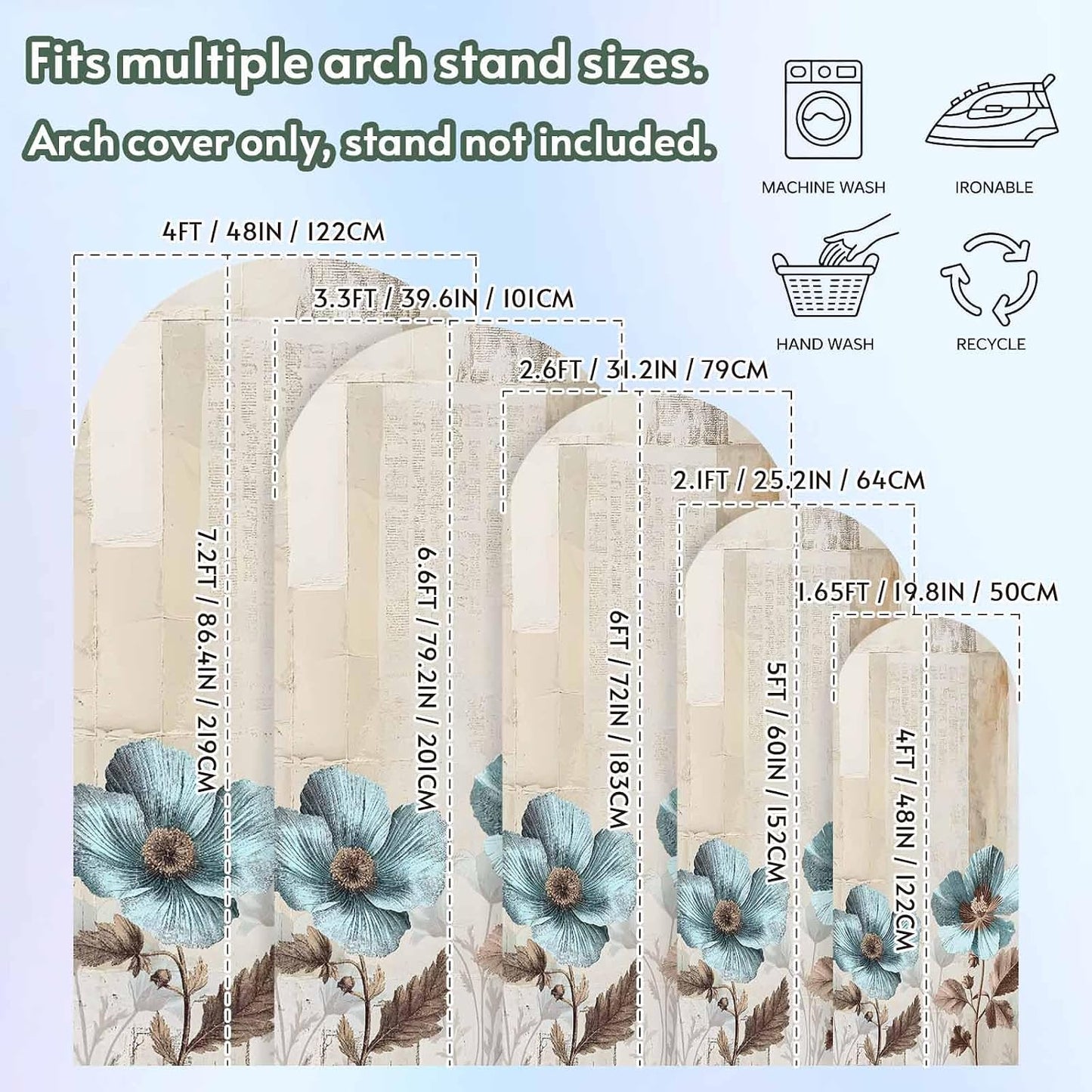 Duskova Living 4 Teal Broccoli Arch Backdrop Cover FT, Rustic Farmhouse Flower Leaf Retro Brown Wedding Arch Cover
