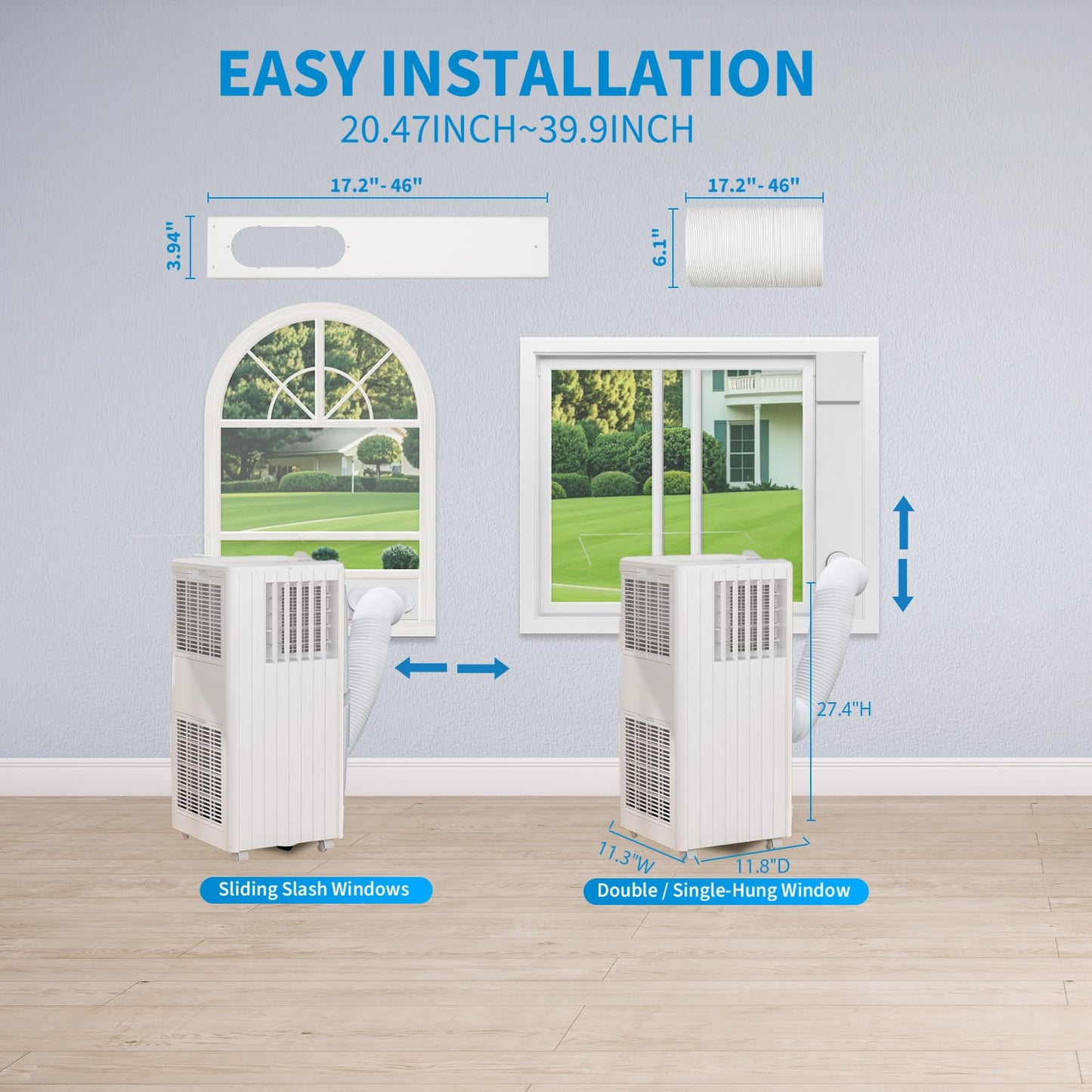 Portable Air Conditioners, Cool up to 350 Sq. Ft, 8,000 BTU 3-in-1 Movable AC for Bedroom with Dehumidifier, Fan, Sleep Mode, 24H Timer, Remote Control, and Window Installation Kit Included