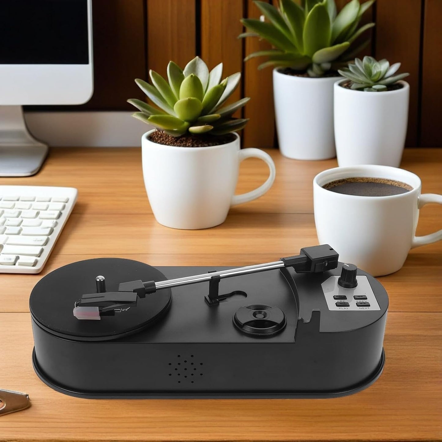 BRIGHTFUFU Mp3 Vinyl Record Player Turntable with Built-in Phonograph Speaker, Desktop Retro Music Player with USB