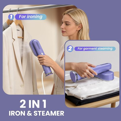 Heapsion Portable 2-in-1 Garment Steamer & Iron - 1200W Fast Heat-Up, Lightweight, Self-Cleaning, 90° Rotating Head