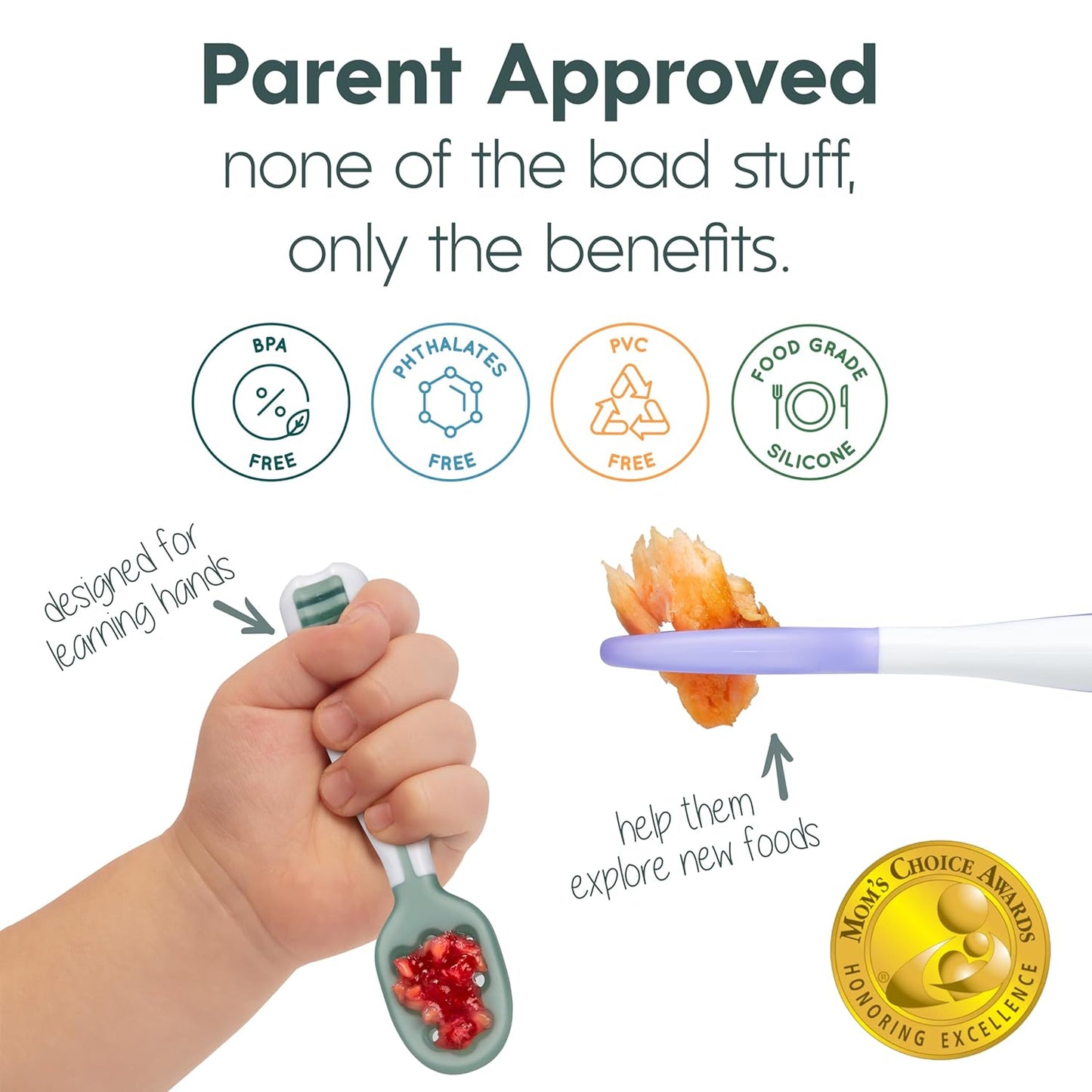 NumNum Baby Spoons Set - Silicone GOOtensils for Baby Led Weaning | Teething Spoon with Travel Case - Blue/Navy