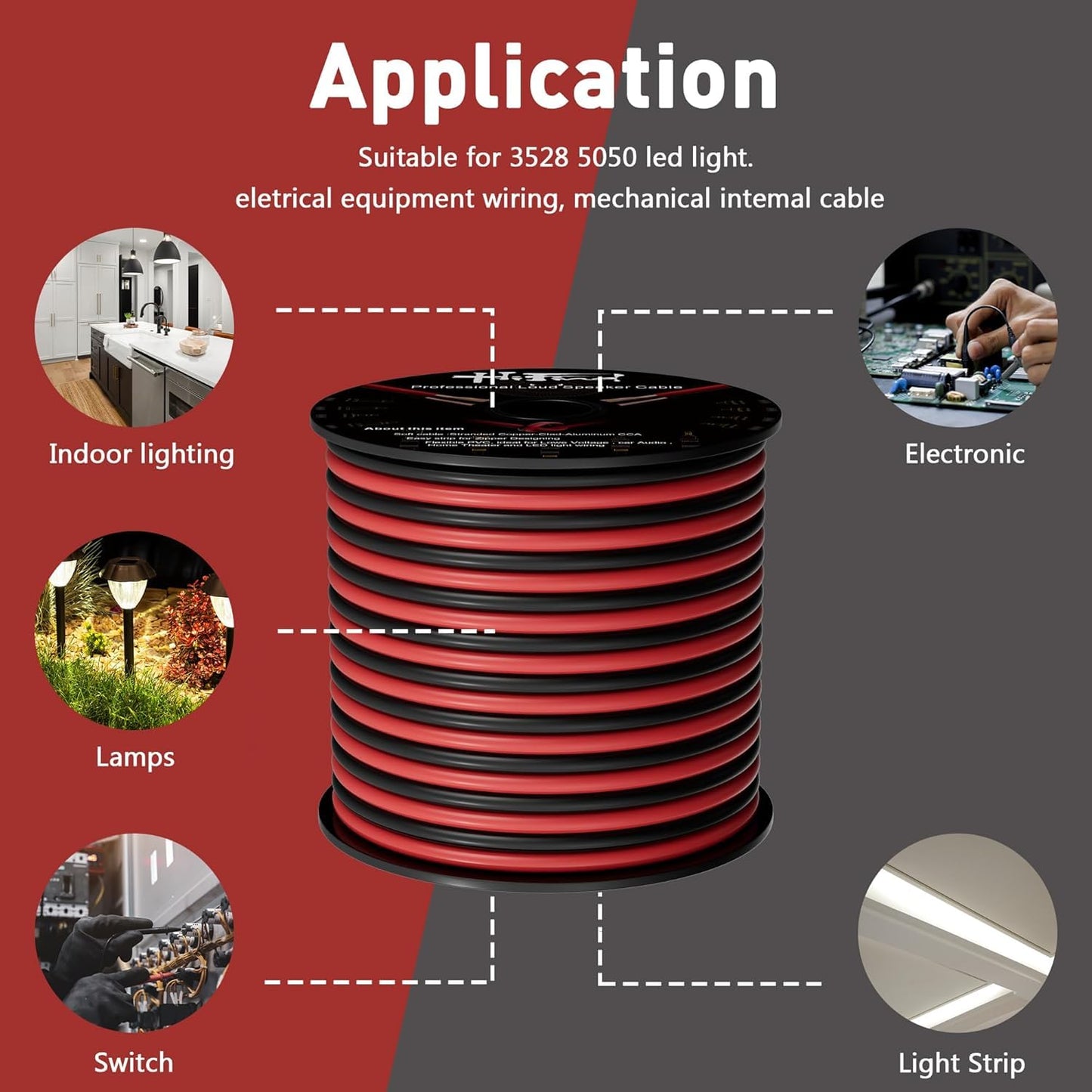 16/2 20 12V/24V 16AWG HiFind Gauge FT Red Black Hookup Electrical Wire Cable LED Strips Extension Cord DC, Flexible