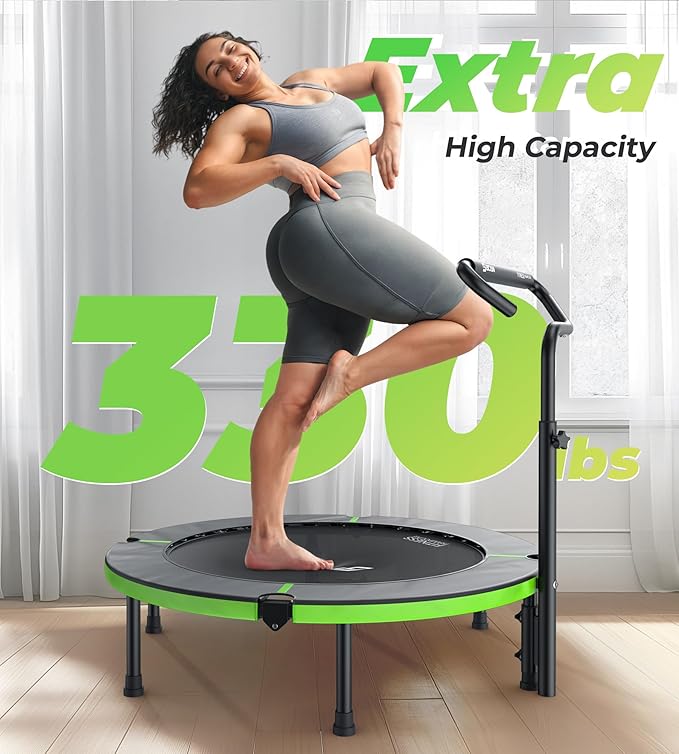 BCAN 40"/48" Foldable Mini Trampoline, Rebounder Trampoline for Adults, U/T Adjustable Foam Handle, Exercise Rebounder for Adults Indoor/Garden Workout, Max Load 330lbs/440lbs