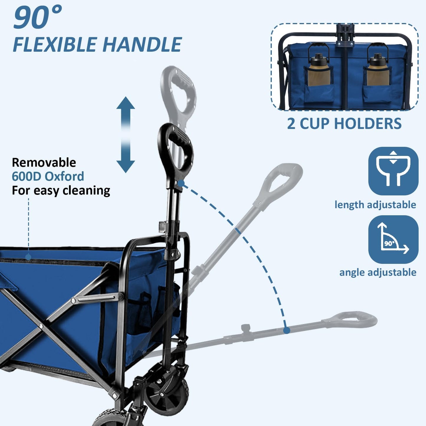 SAILARY Collapsible Utility Cart Folding Wagon, 320lbs Capacity Lightweight Rolling Cart with Quiet Wheels, Quick-Fold Design for Camping, Shopping, Ourdoor Use, Blue