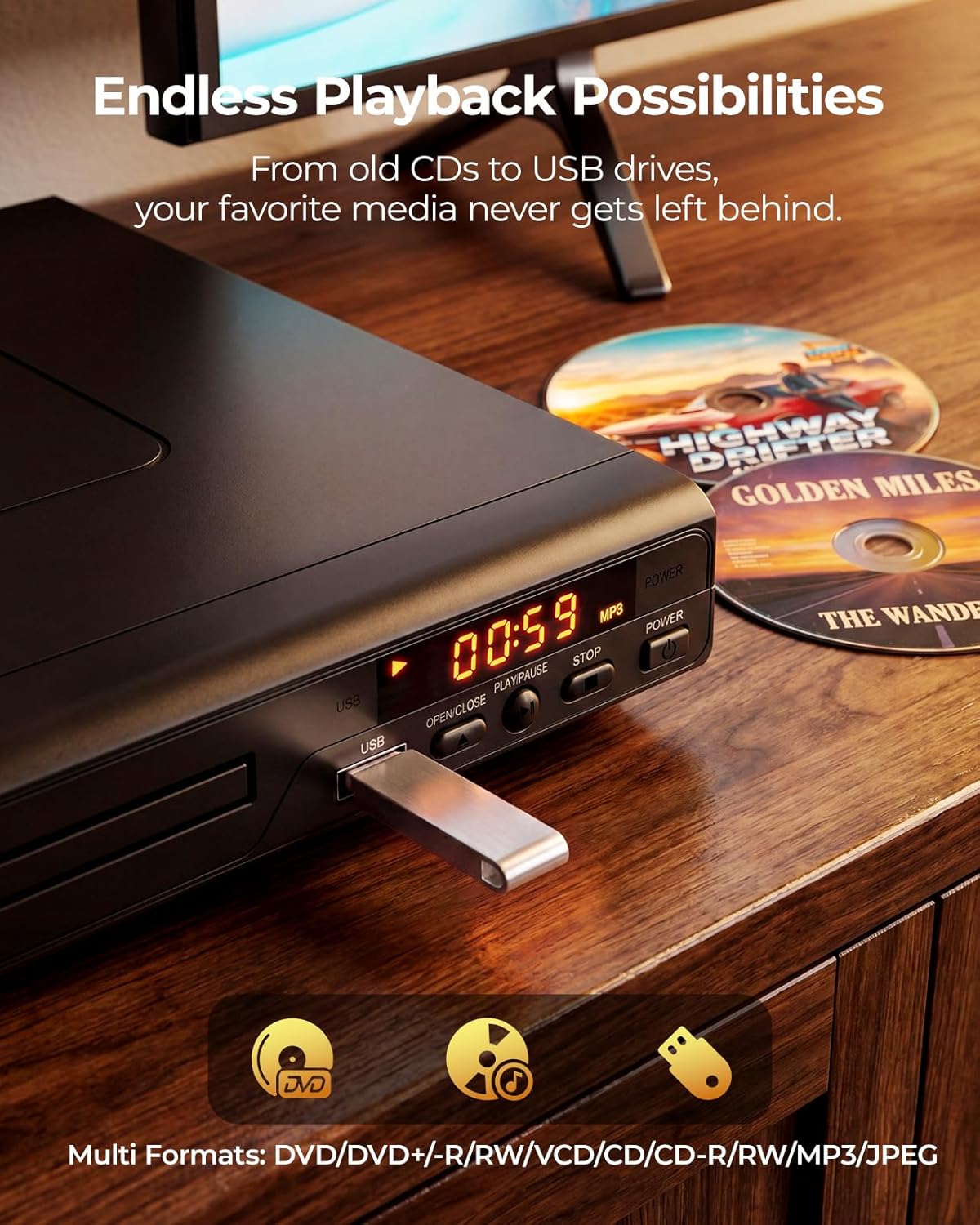 ELECTCOM PRO 10ft DVD Players for TV with HDMI, DVD Players that Play All Regions, Simple DVD Player for Elderly, CD