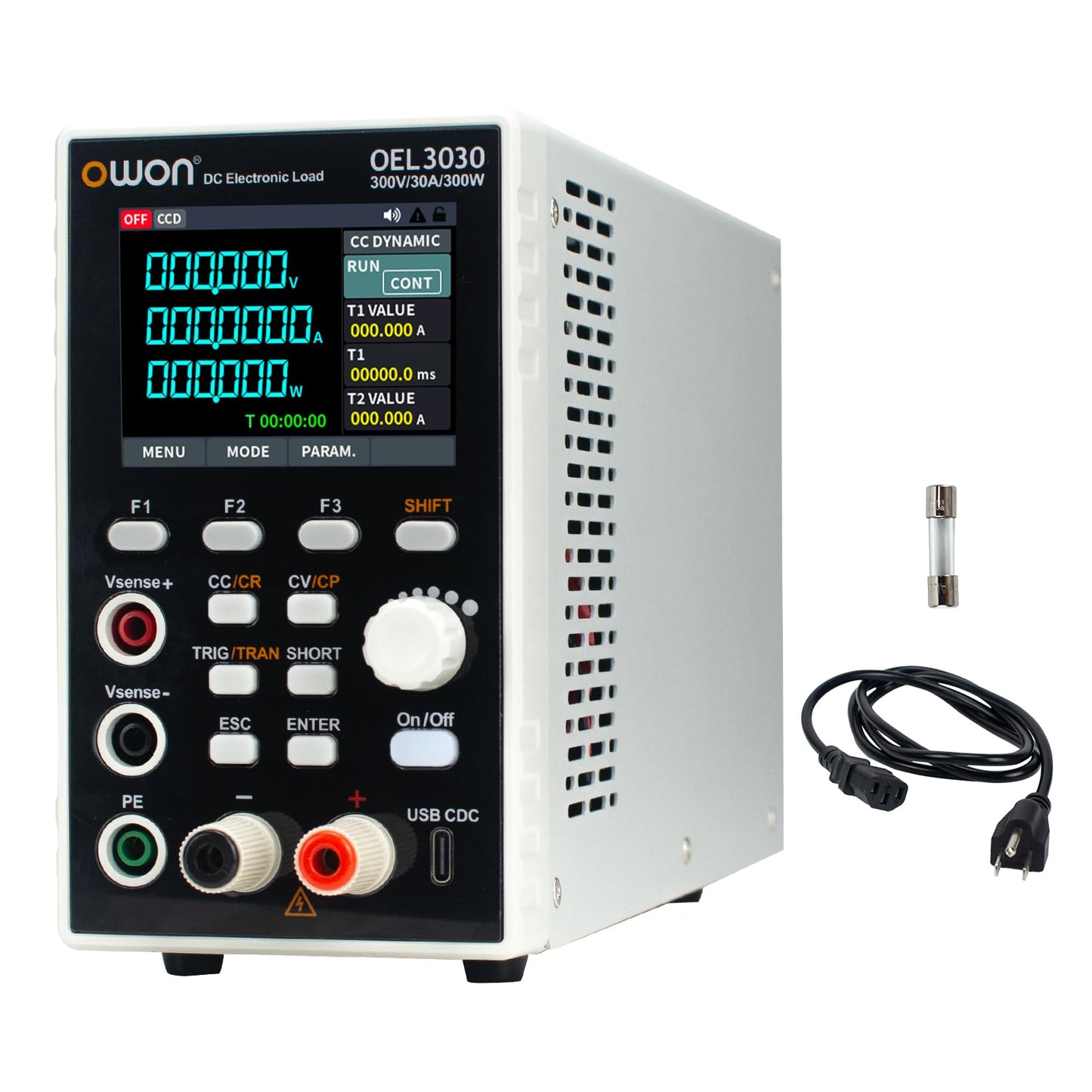 OWON Programmable DC Electronic Load OEL3030, DC 300V 30A Maximum 300W, USB/RS232, CV CC CR CP 4 Operation Modes, 5kHz Dynamic, Lab Bench Power Tester with 2.8” TFT Color LCD Display