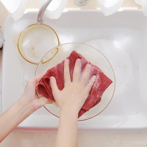 Homaxy Kitchen Dish Cloths - Ultra Soft 100% Cotton Waffle Weave, Quick Drying, 12 x 12 Inches, 6-Pack, Brick Red