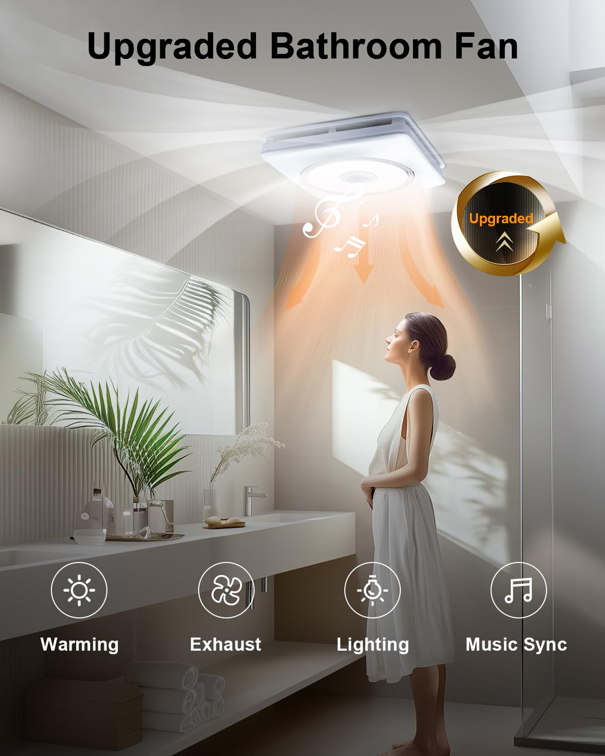 GROWNEER Bathroom Exhaust Fan with Bluetooth Speaker and Heater, Quiet Exhaust Ventilation Fan with Light & Remote 110/160 CFM 1.0 Sone, 9 RGB Modes, 1500lm 3-CCT & Nightlight