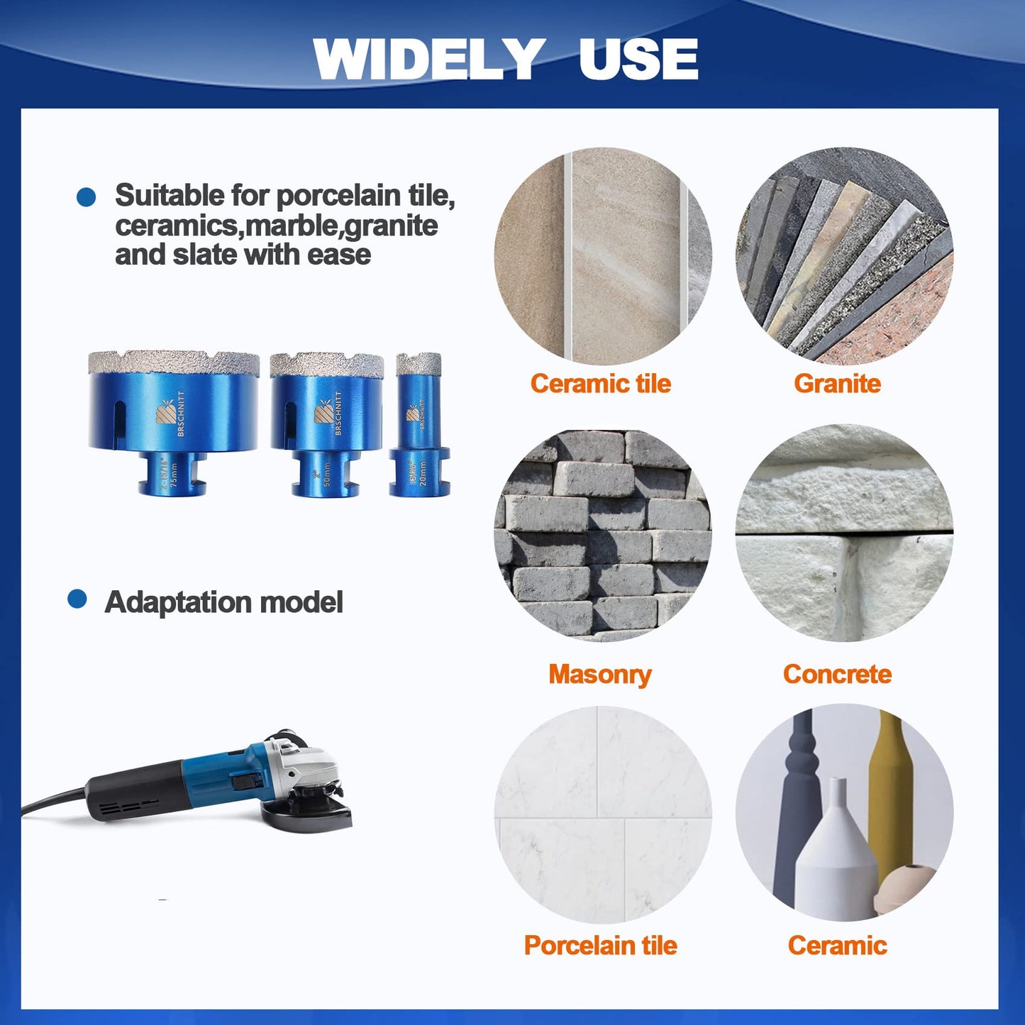 Diamond Core Drill Bit for Porcelain Tile Ceramic Marble Granite Diamond Core Drill Bit Set Diamond Hole Saw Kit for Drilling Porcelain Tile Ceramic Marble Granite,6pcs Diamond Drill Bits