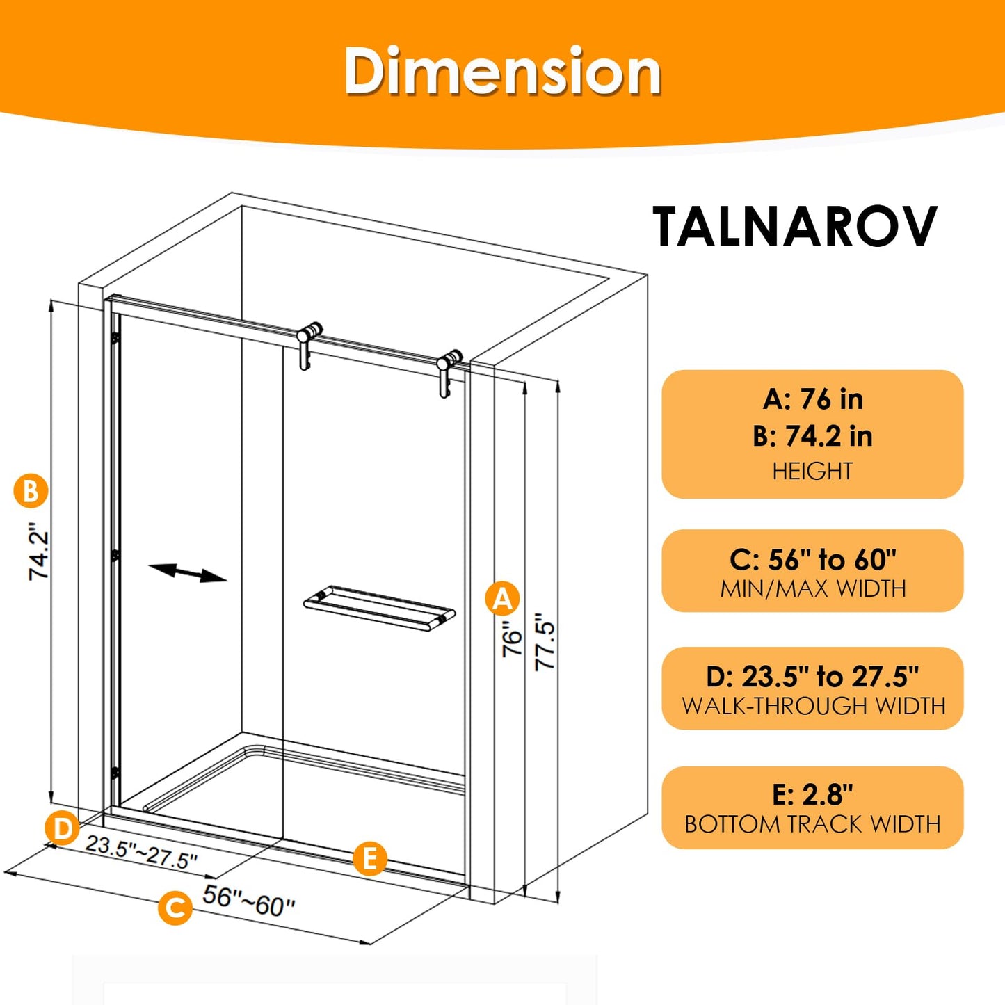 Shower Door 56-60" W x 76" H Double Sliding Shower Door, 5/16" (8mm) Shower Glass Door Easy-to-Clean Treated Clear Tempered SGCC Glass, Stainless Steel Frame & Roller Disk System, Matte Black Finish