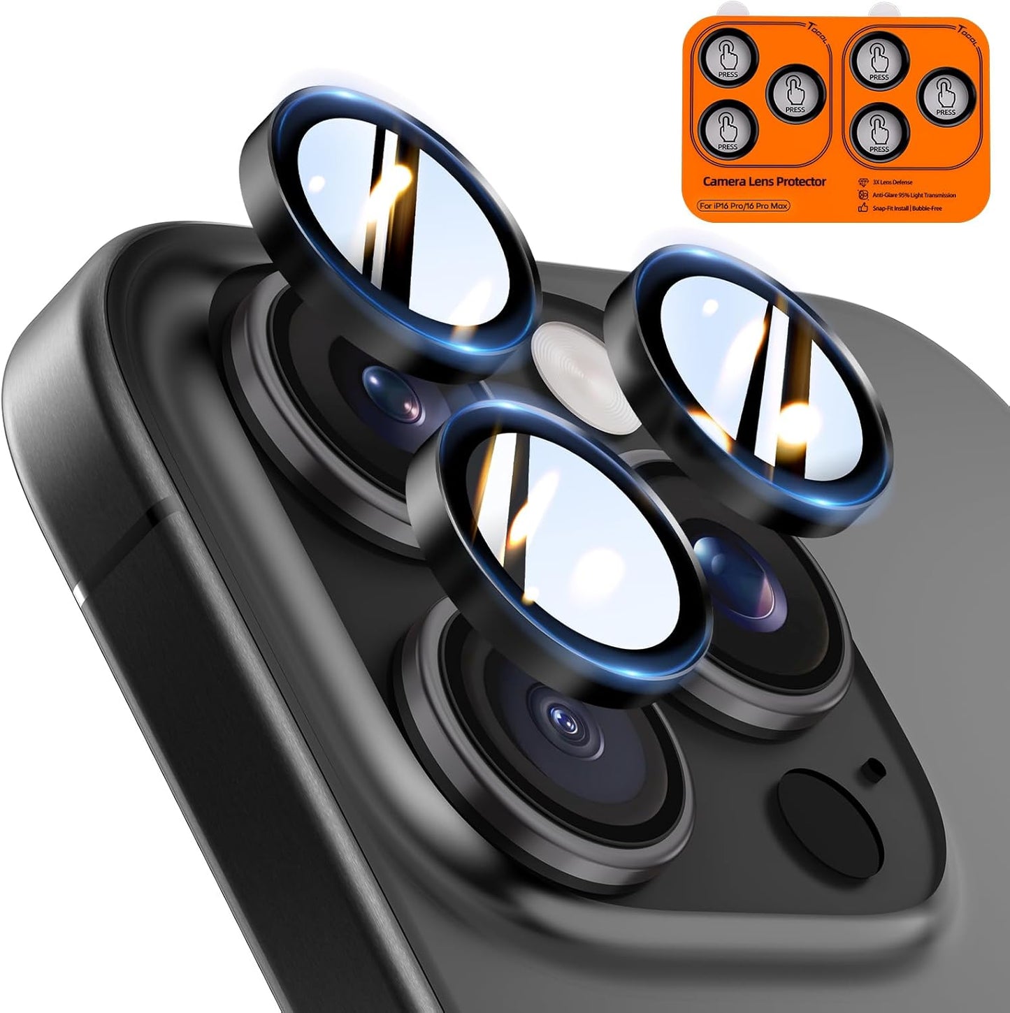2 Pack 16 16 TOCOL for iPhone Pro Max Camera Lens Protector/iPhone Pro Camera Lens Protector Tempered Glass HD