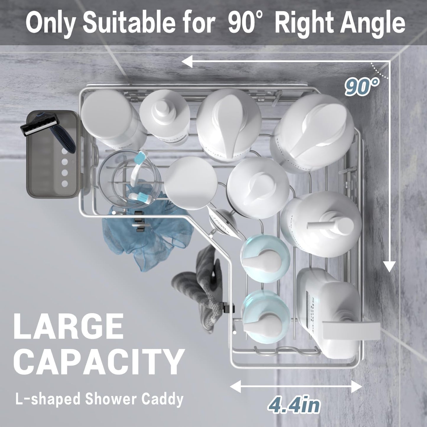 **AKTECKE Shower Caddy | 2-Pack Corner Organizer Shelf - No-Drill Stainless Steel Bathroom Storage with Hooks**