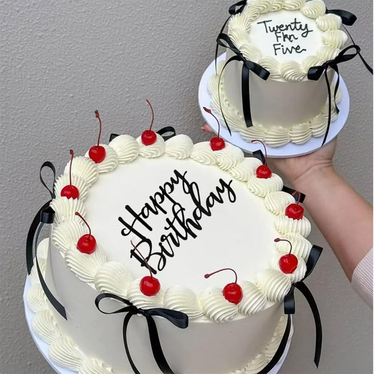 Skiennix Black Satin Cake Bows - 11 Pcs Coquette Bow Toppers with Happy Birthday Sign | Perfect for Birthdays, Weddings, Baby Showers