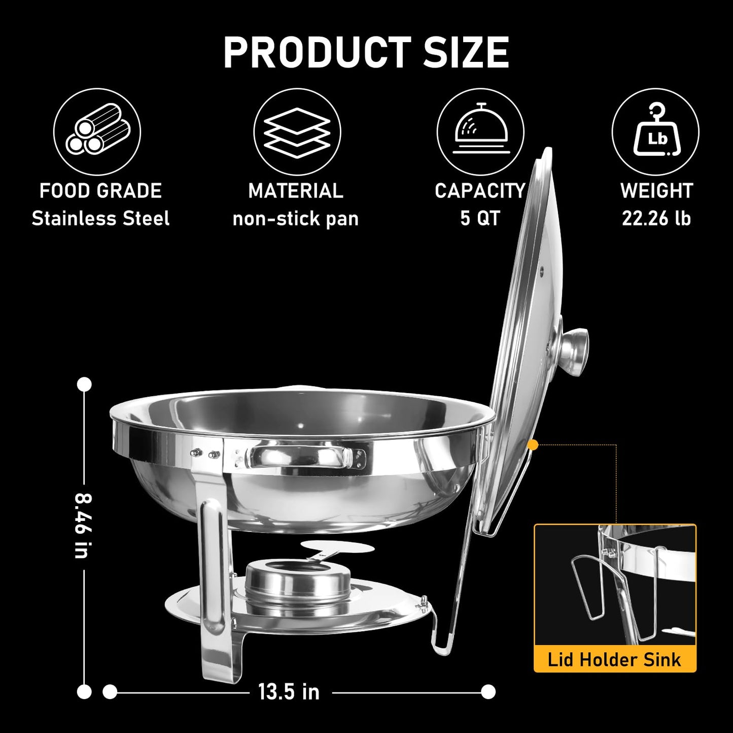 Chafing Dishes for Buffet 4 Pack, 5 QT Round Chafing Dishes for Buffet [Transparent Glass Cover] Stainless Steel Chafing Dish Buffet Set for Any Party