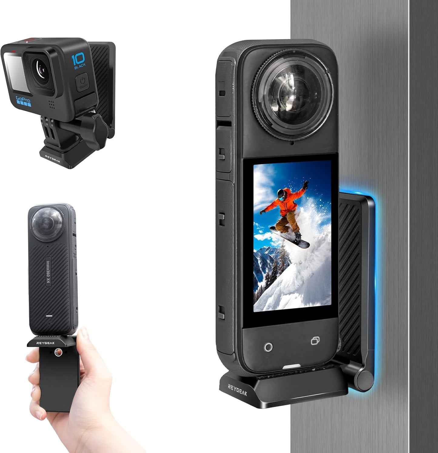 REYGEAK Insta360 X5,Aluminum 13/12/11/10/9/DJI 3/Action 5/4/3 Magnetic Mount Stand for Camera Holder Mount,Magnet