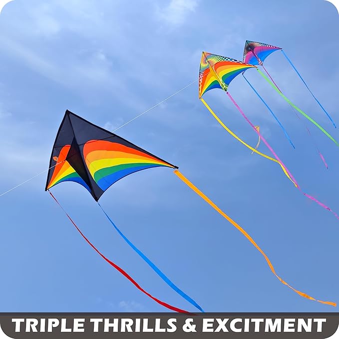 ORGCLDKT-Rainbow Cruiser Delta Kite, Kites for Kids Ages 8-12,4-8,Boys,Girls,Kites for Adults,Beach,Beginners,Giant.1Pc or 3Pcs Pack. Easy to Fly.