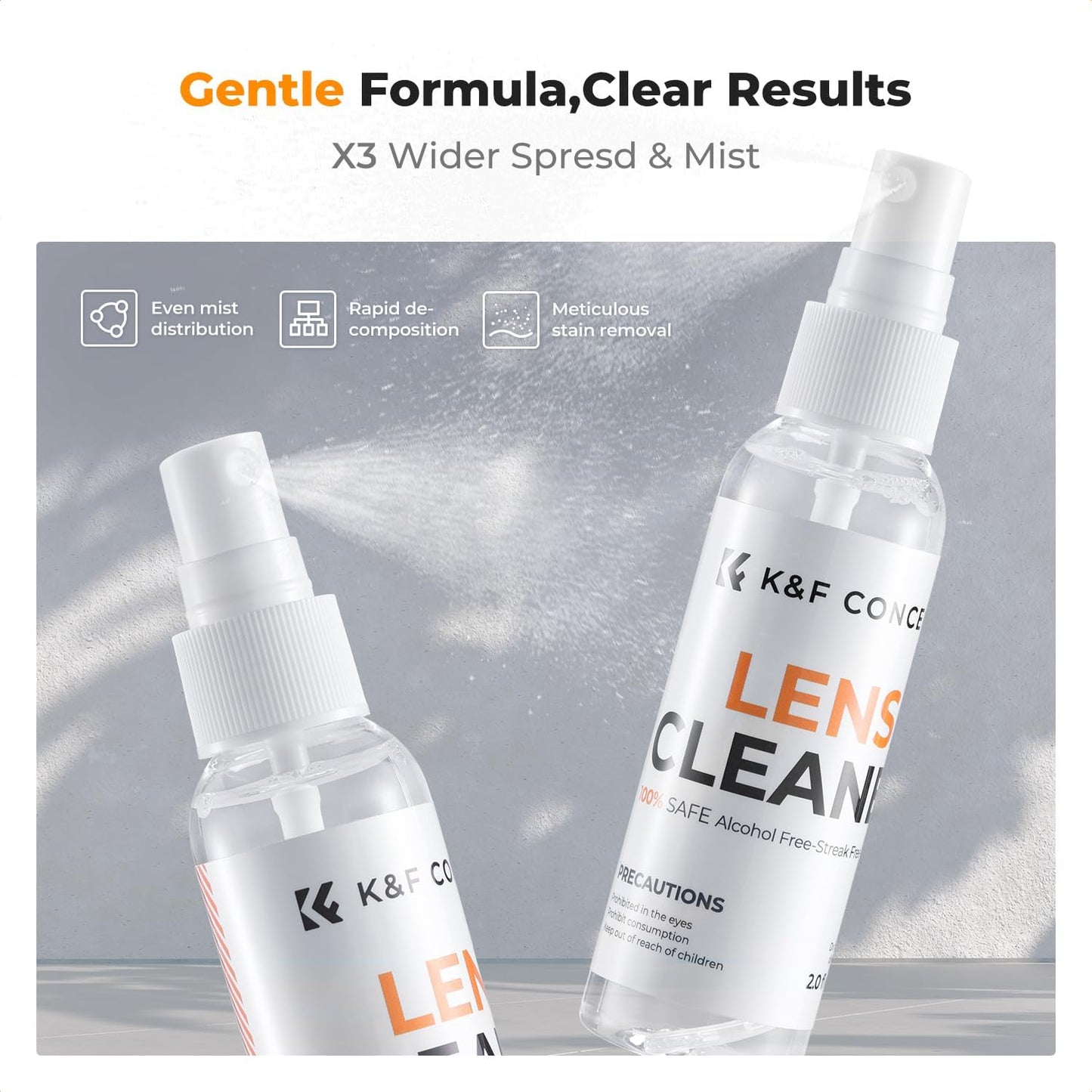 K&F CONCEPT 60ML x2 x2 Headset, Lens Cleaner Spray Kit | Glasses Cleaner + Microfiber Cleaning Cloth | Lens and Screen