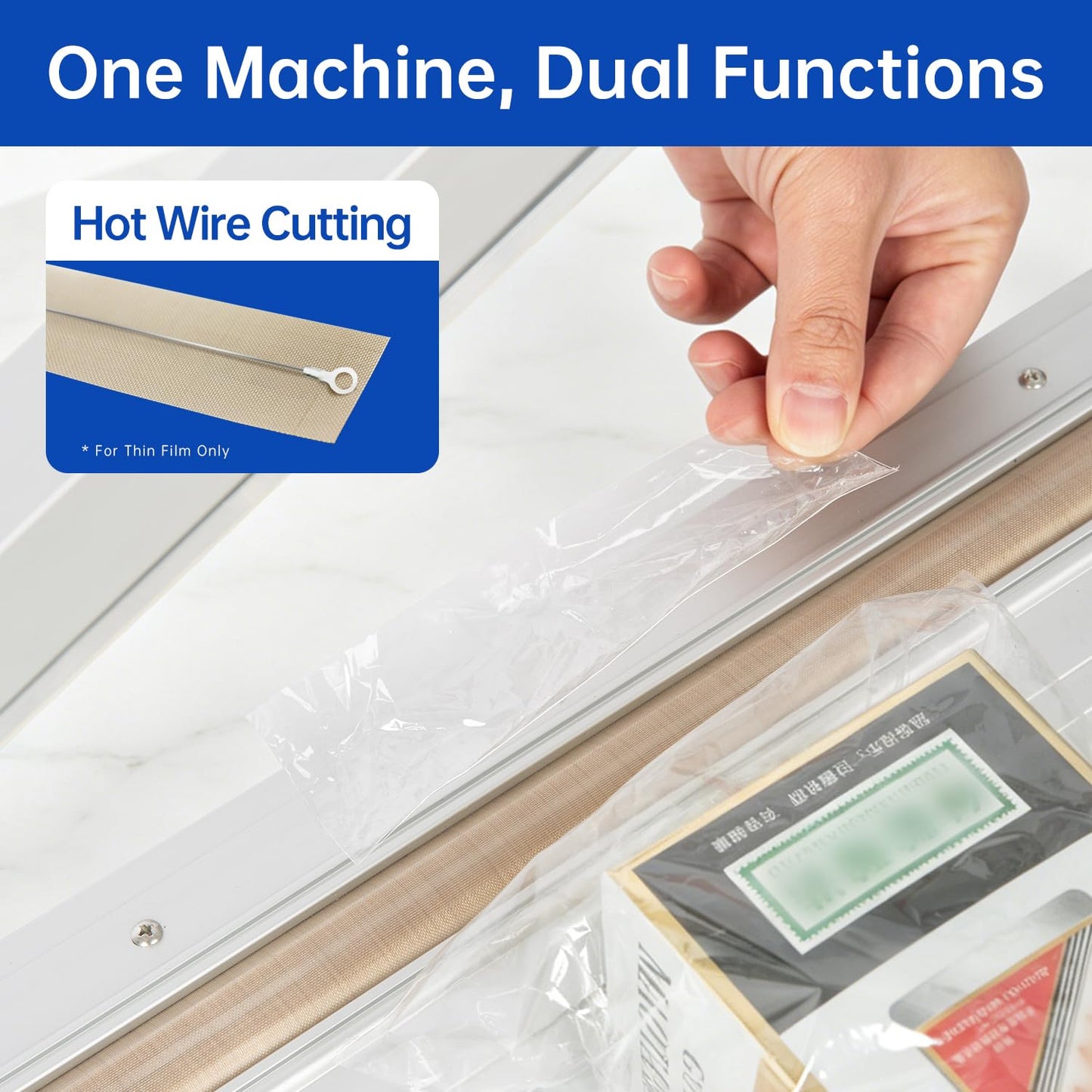 R-PACK Impulse Heat Sealer with Seal bar, Heavy-Duty Bag Sealing & Cutting Machine, 4 Extra Replacements (white, 24inch)