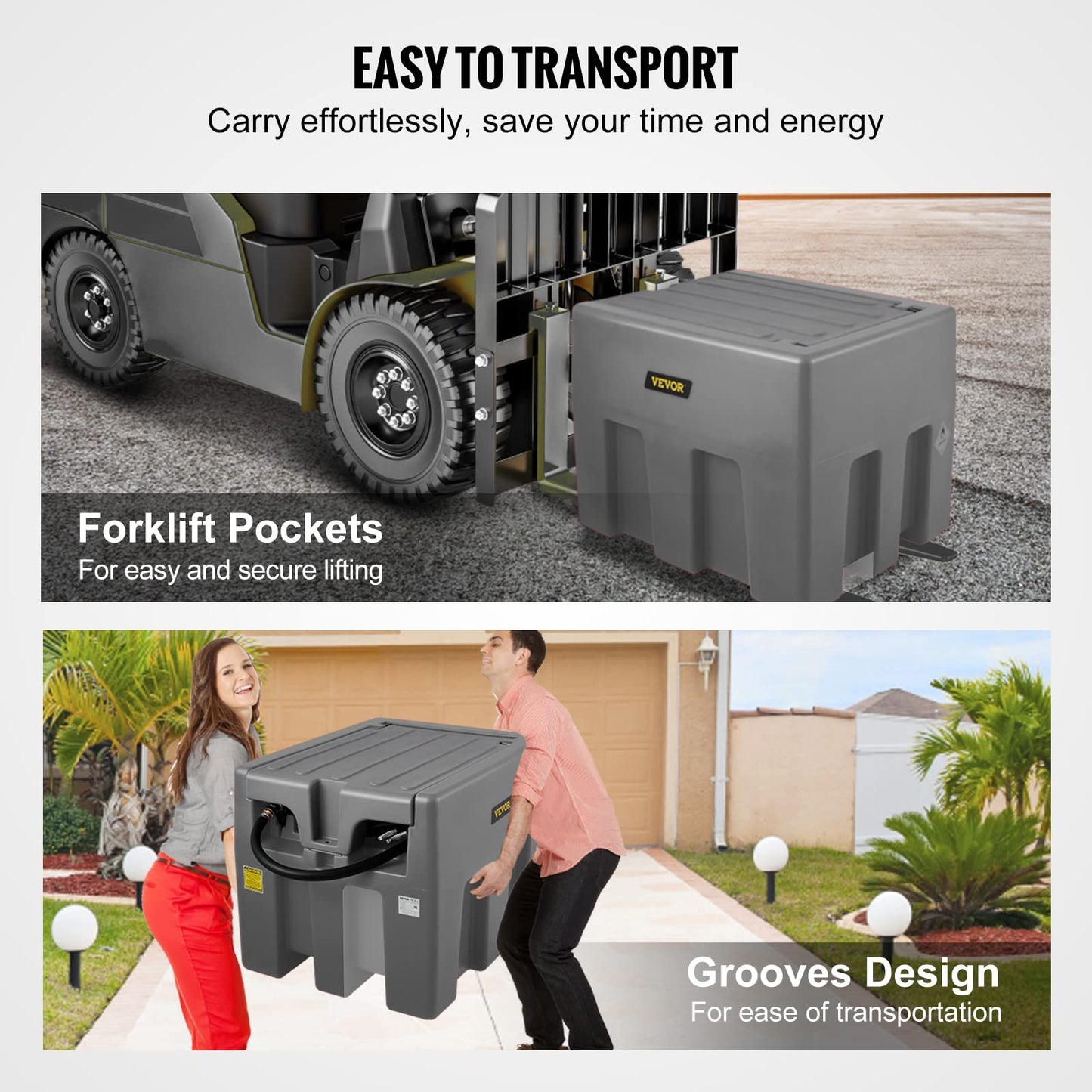 VEVOR Portable Diesel Tank, 58 Gallon Capacity & 10 GPM Flow Rate, Fuel Tank with 12V Electric Transfer Pump and 13.1ft Rubber Hose, PE Diesel Transfer Tanks for Easy Fuel Transportation, Grey
