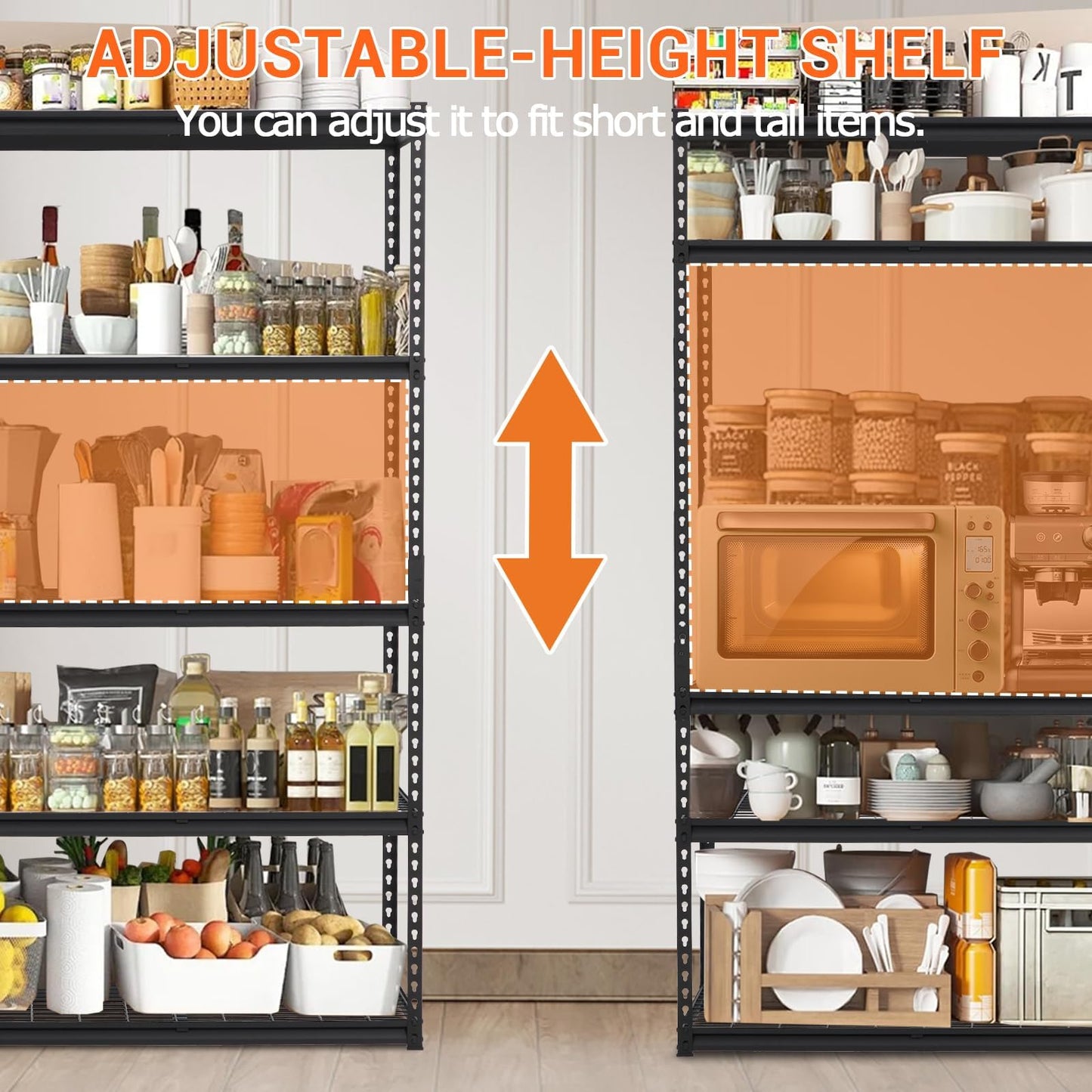 Garage Storage Shelves 5 Tiers, Heavy Duty Storage Shelving Racks with 2500 LBS Capacity, 60 in L x 24 in W x 78 in H Metal Adjustable Utility Shelving Unit for Garage Organization, Basement, Workshop