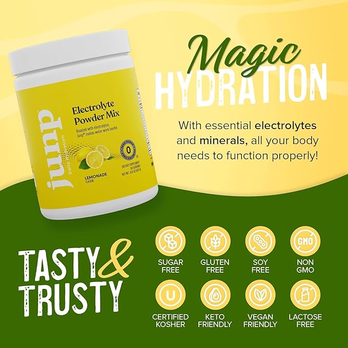 JUNP Electrolytes Powder No Sugar No Carbs – Lemonade Keto Electrolyte Drink Mix - Potassium & Salt Hydration Powder Electrolytes - Zero Calorie Sugar Free Electrolyte Powder, Kosher, 90 Servings