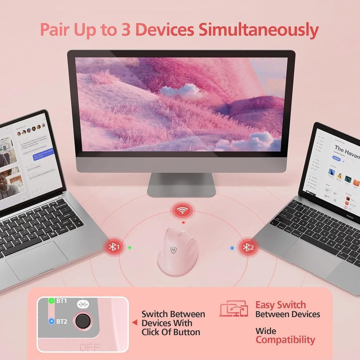 MICROPACK Digitally Yours Micropack 3-Mode 2.4G Wireless Bluetooth Mouse Ergonomic Vertical for Laptop MacBook PC